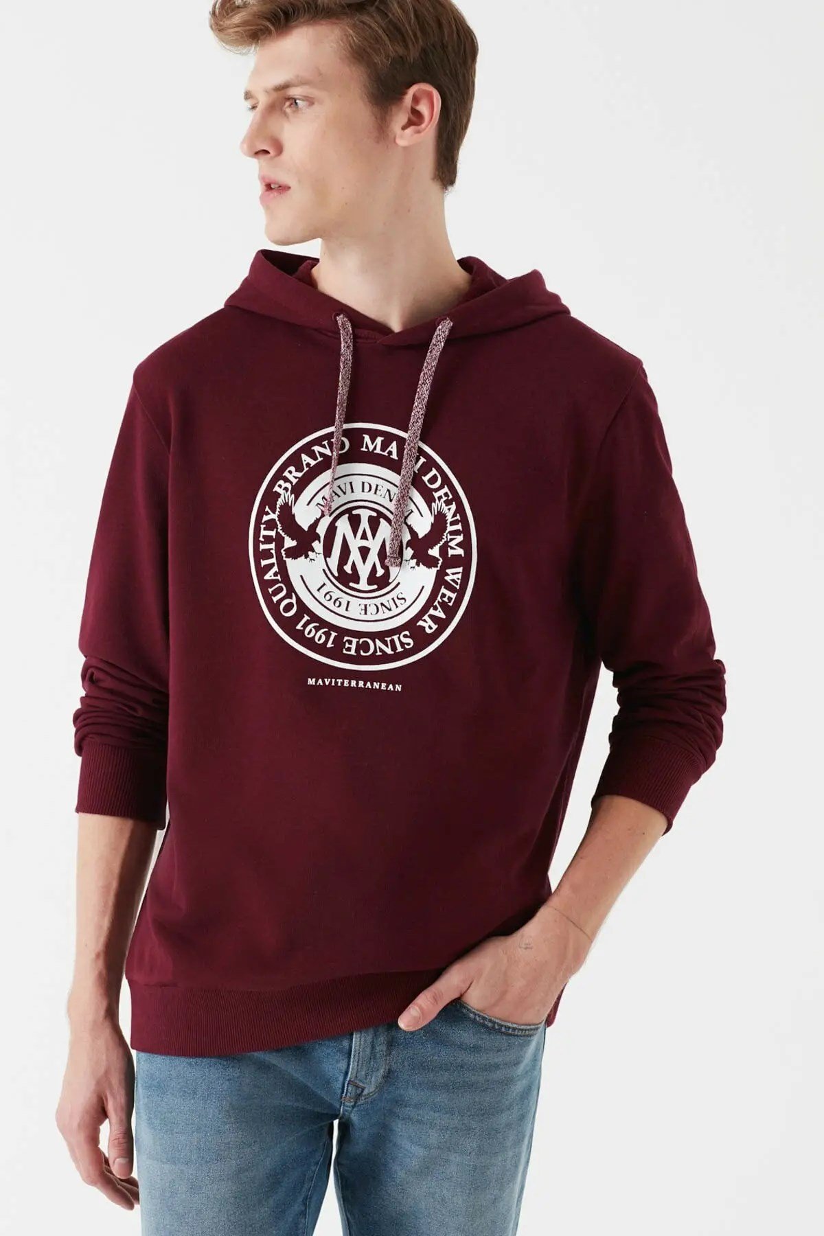 065169-26824Mavi Baskılı Erkek Sweatshirt Bordo