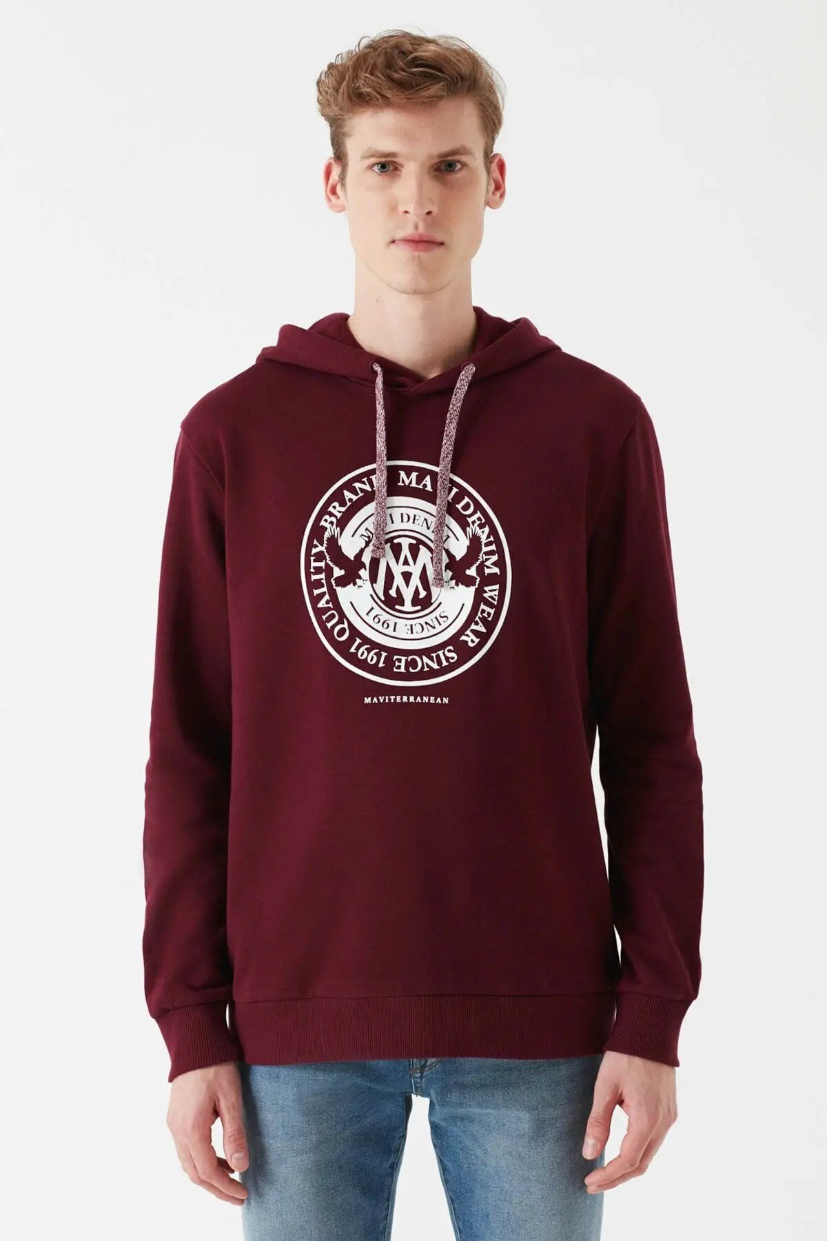 065169-26824Mavi Baskılı Erkek Sweatshirt Bordo