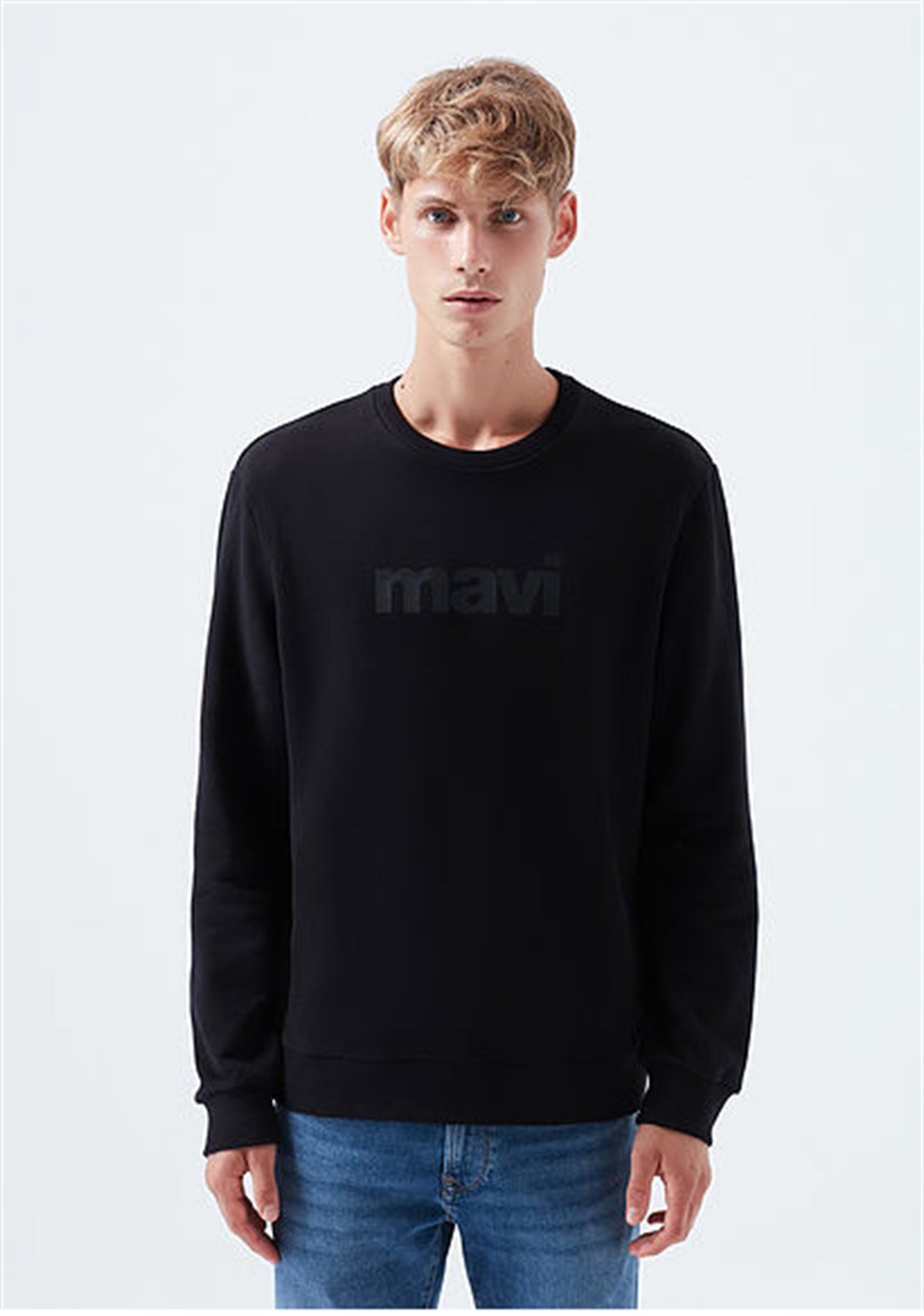066303-900Mavi Baskılı Siyah Erkek Sweatshirt
