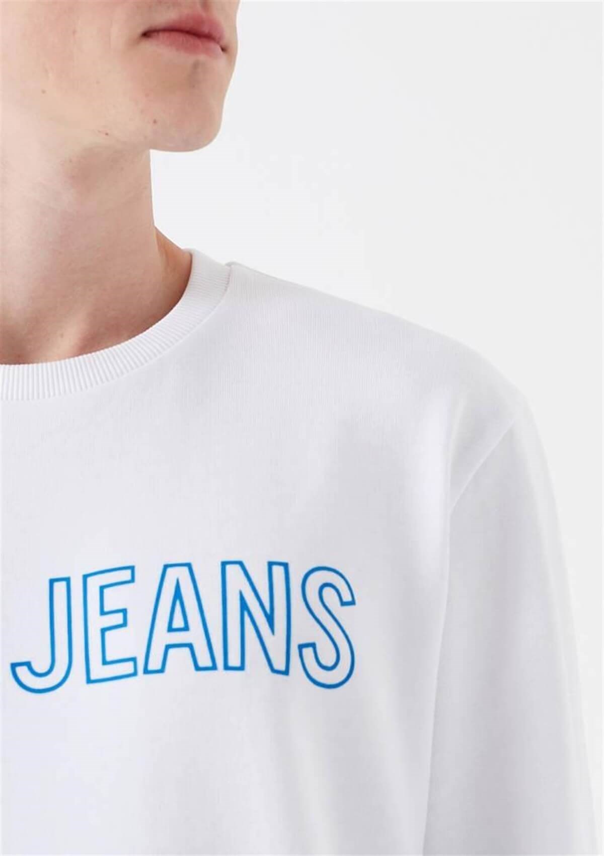 065752-620Mavi Baskılı Sweatshirt Erkek  Beyaz