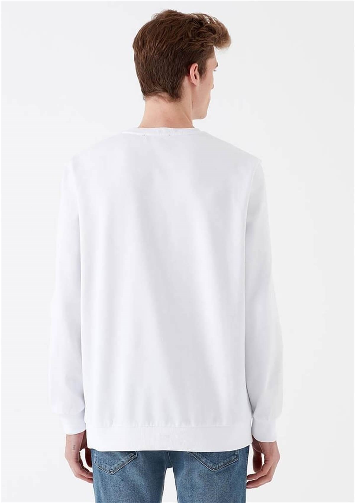 065752-620Mavi Baskılı Sweatshirt Erkek  Beyaz