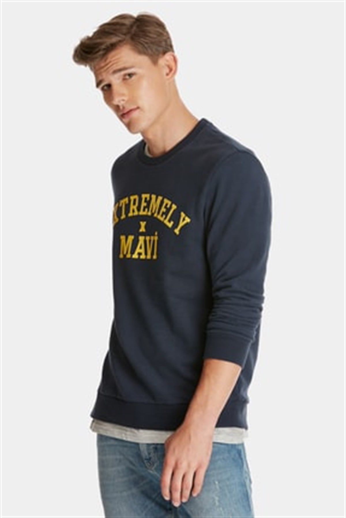 065703-29743Mavi Baskılı Sweatshirt Gece Lacivert