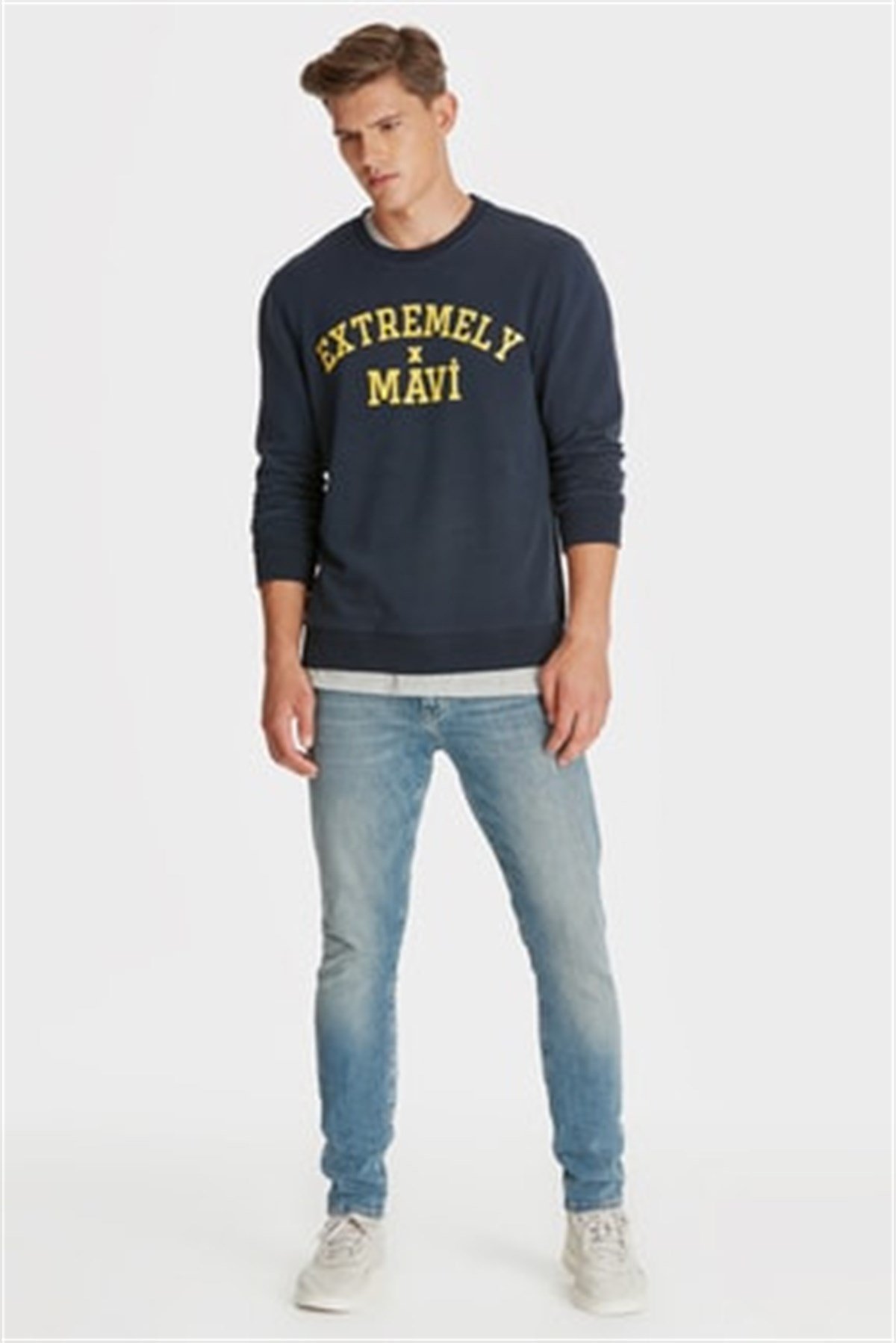 065703-29743Mavi Baskılı Sweatshirt Gece Lacivert