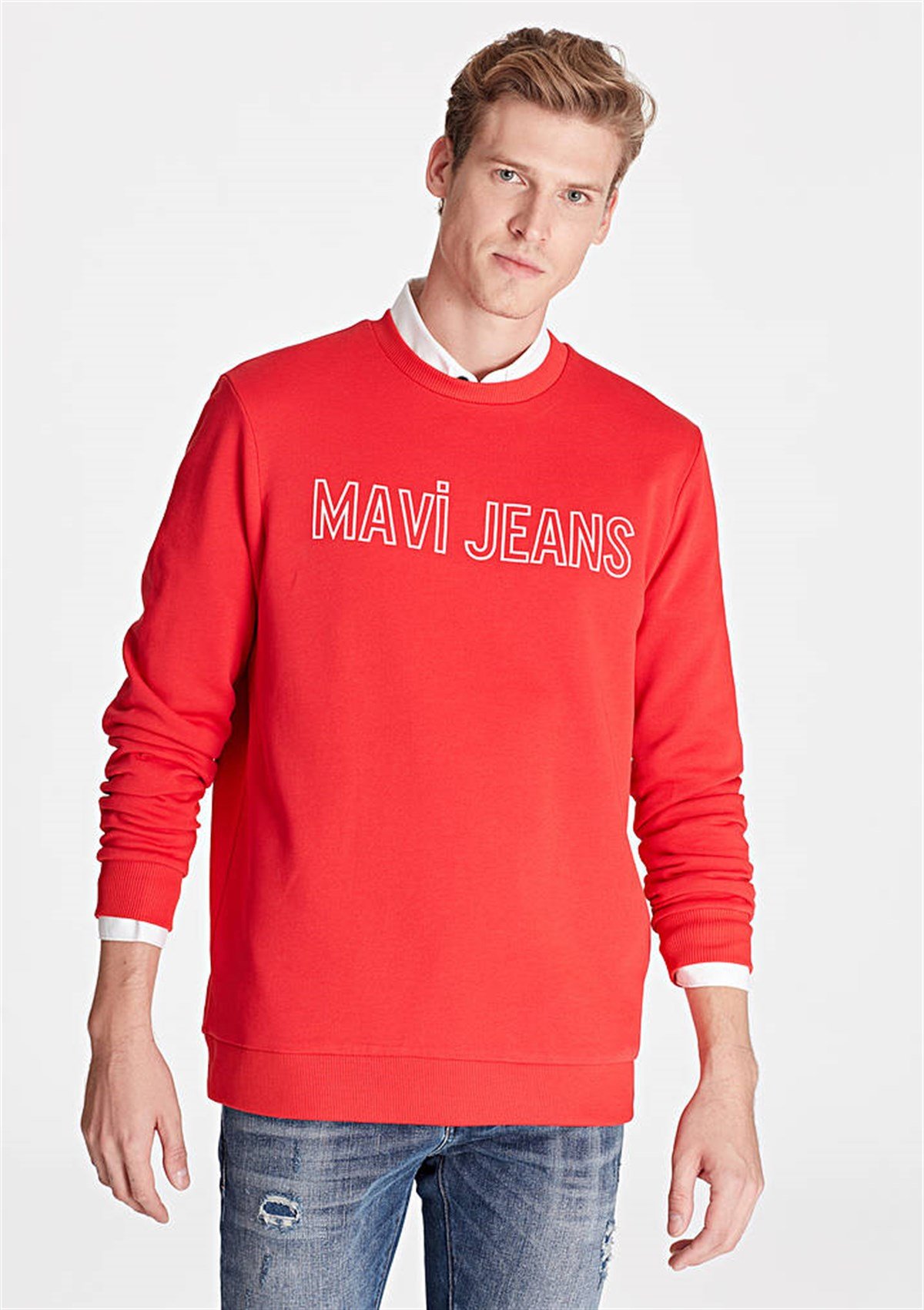 065752-29781Mavi Baskılı Sweatshirt Kırmızı