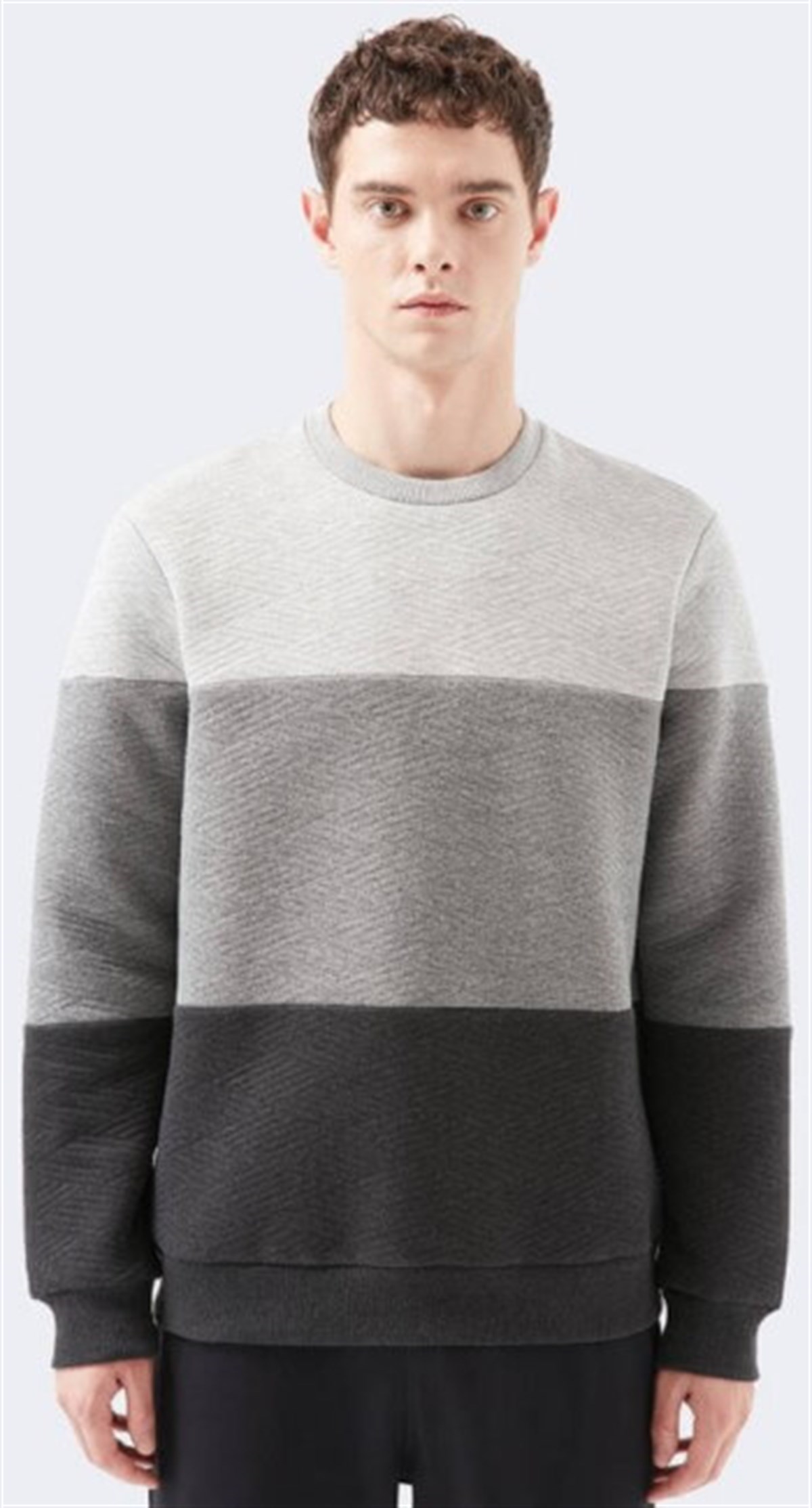 066504-32175Mavi Erkek Bisiklet Yaka Sweatshirt Gri Melanj