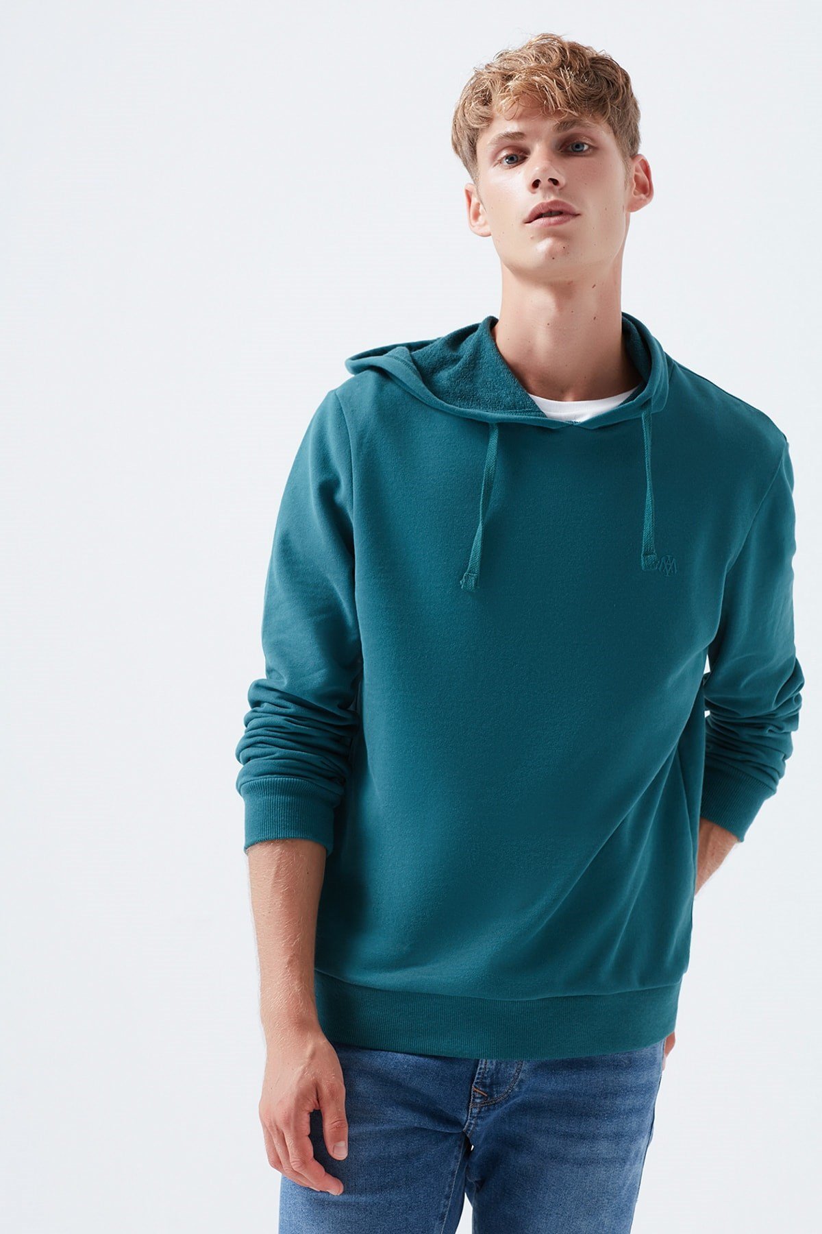 065779-31966Mavi Erkek Kapişonlu Sweatshirt Koyu Yeşil