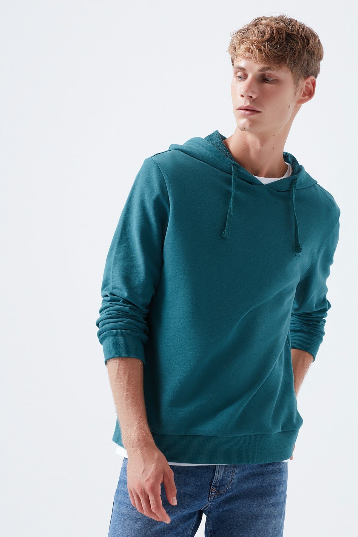 065779-31966Mavi Erkek Kapişonlu Sweatshirt Koyu Yeşil