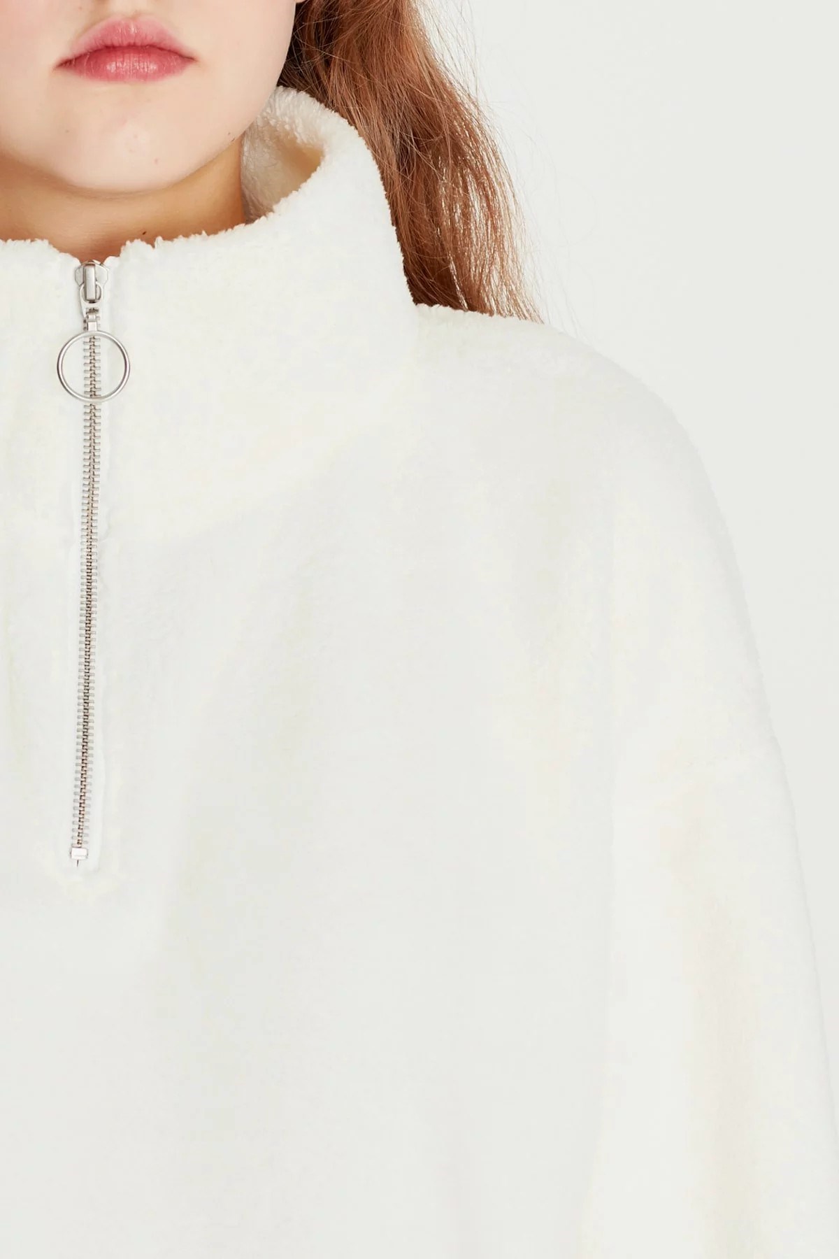 168329-28945Mavi Fermuarlı Sweatshirt Kırık Beyaz