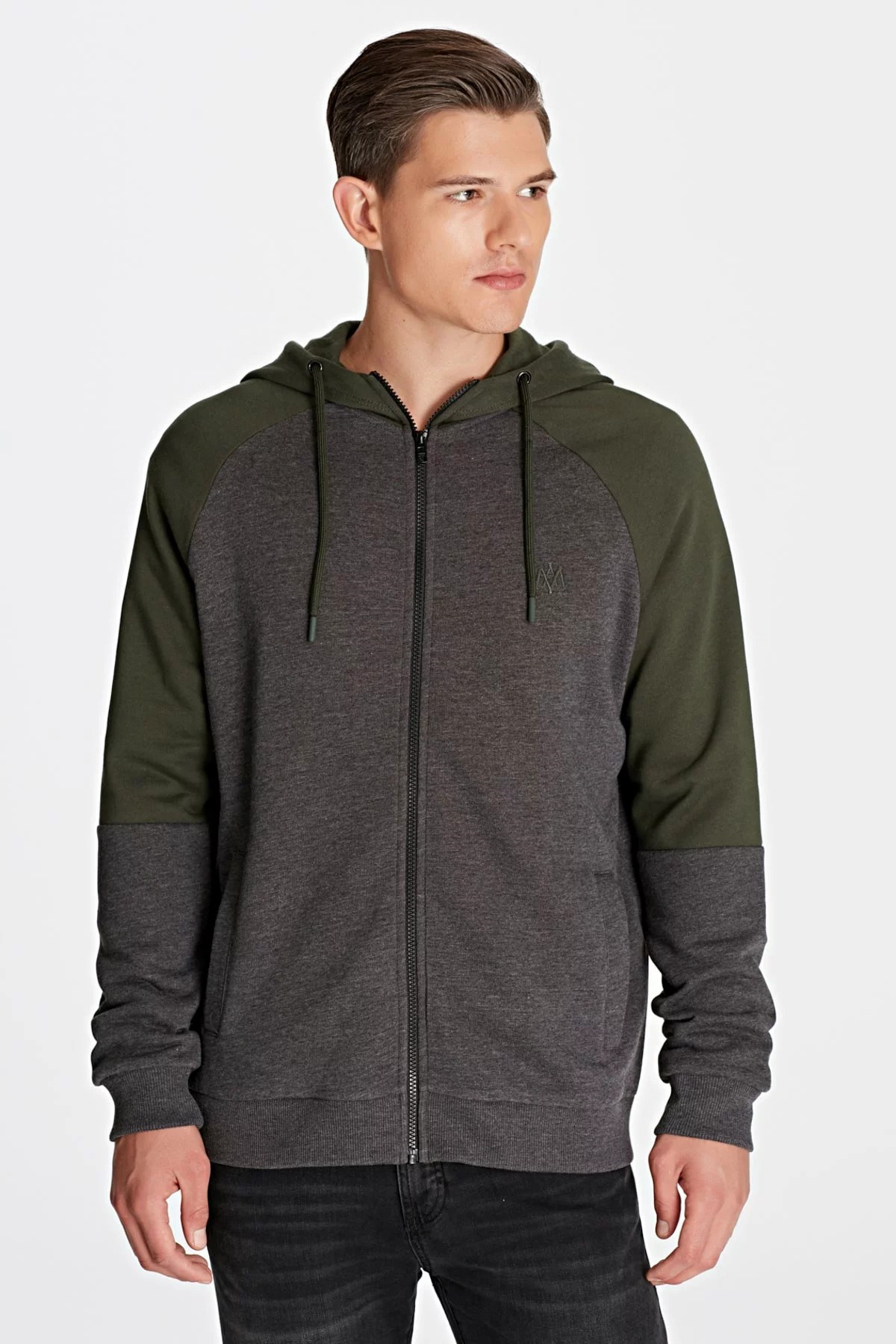 065769-29759Mavi Fermuarlı Sweatshirt Haki Yeşili