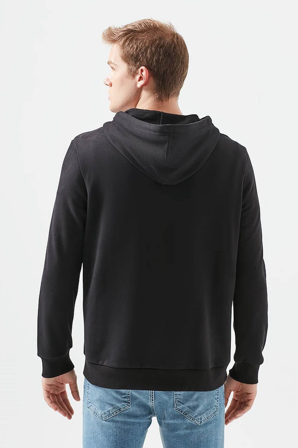 066522-900Mavi Jeans Baskılı Kapşonlu Siyah Erkek Sweatshirt