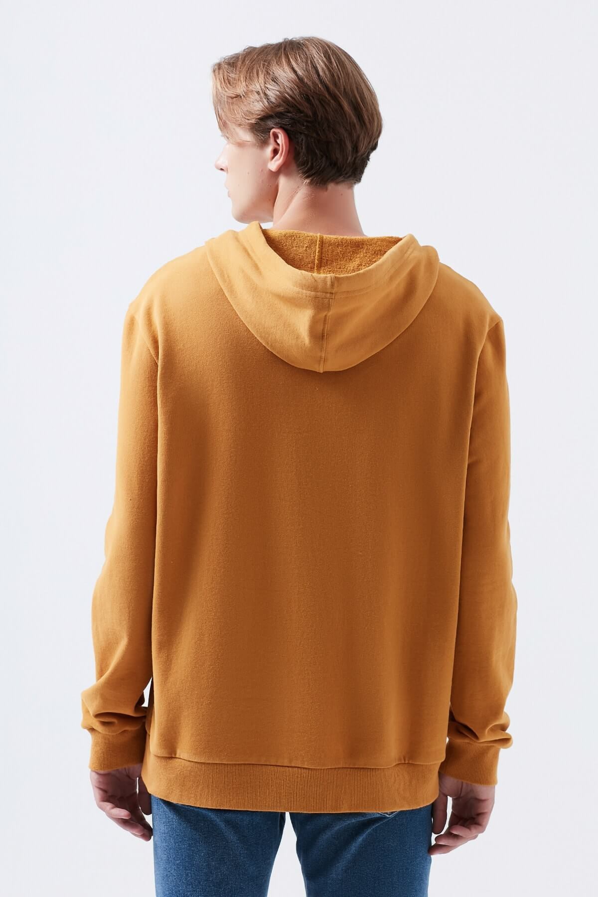 066522-32959Mavi Jeans Baskılı Kapüşonlu Koyu Hardal Erkek Sweatshirt