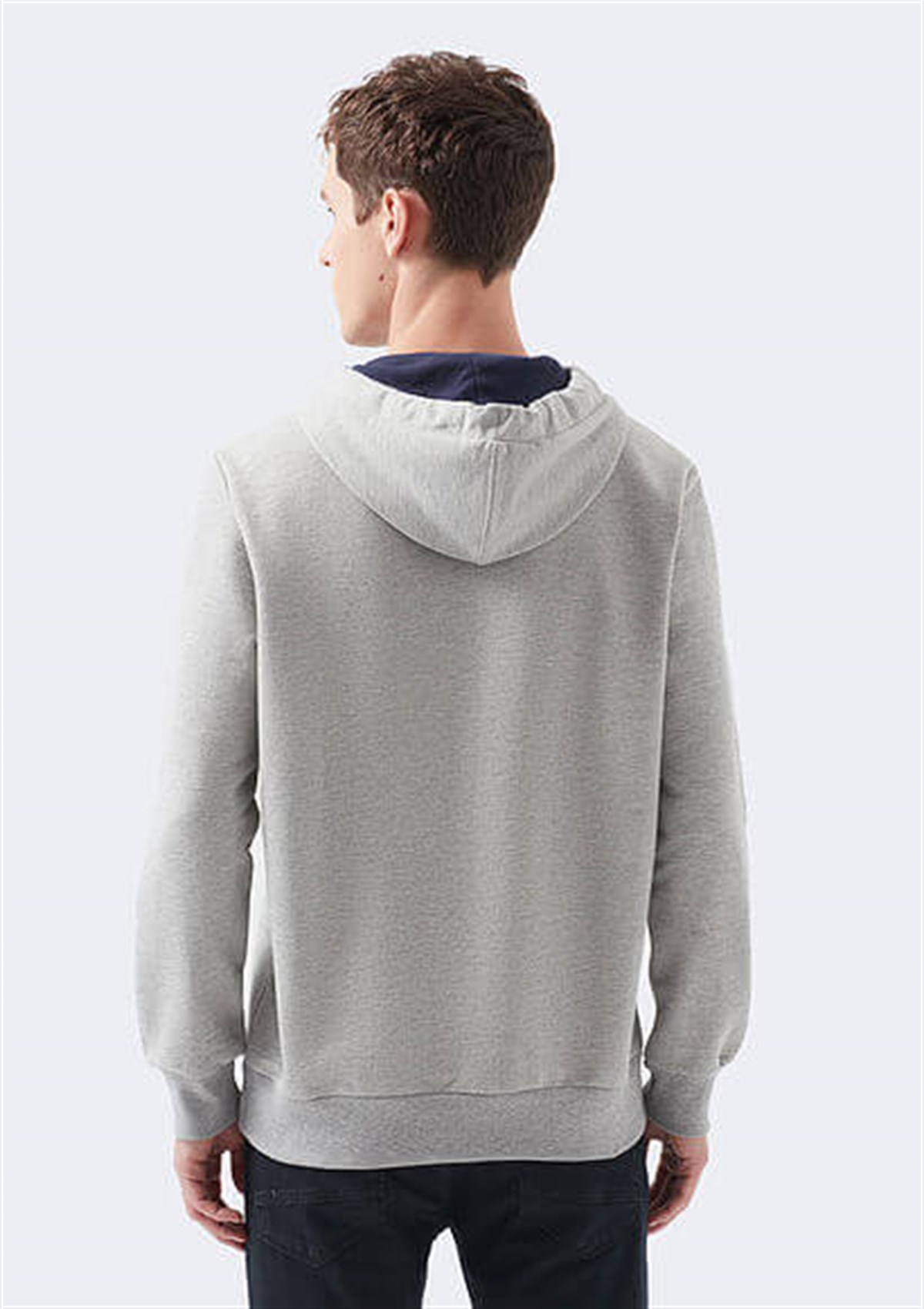066307-32175Mavi Kapişonlu Erkek Sweatshirt Gri Melanj