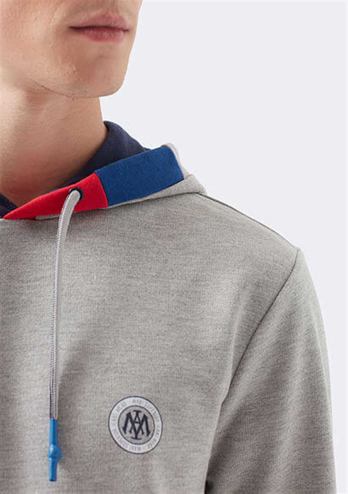 066307-32175Mavi Kapişonlu Erkek Sweatshirt Gri Melanj