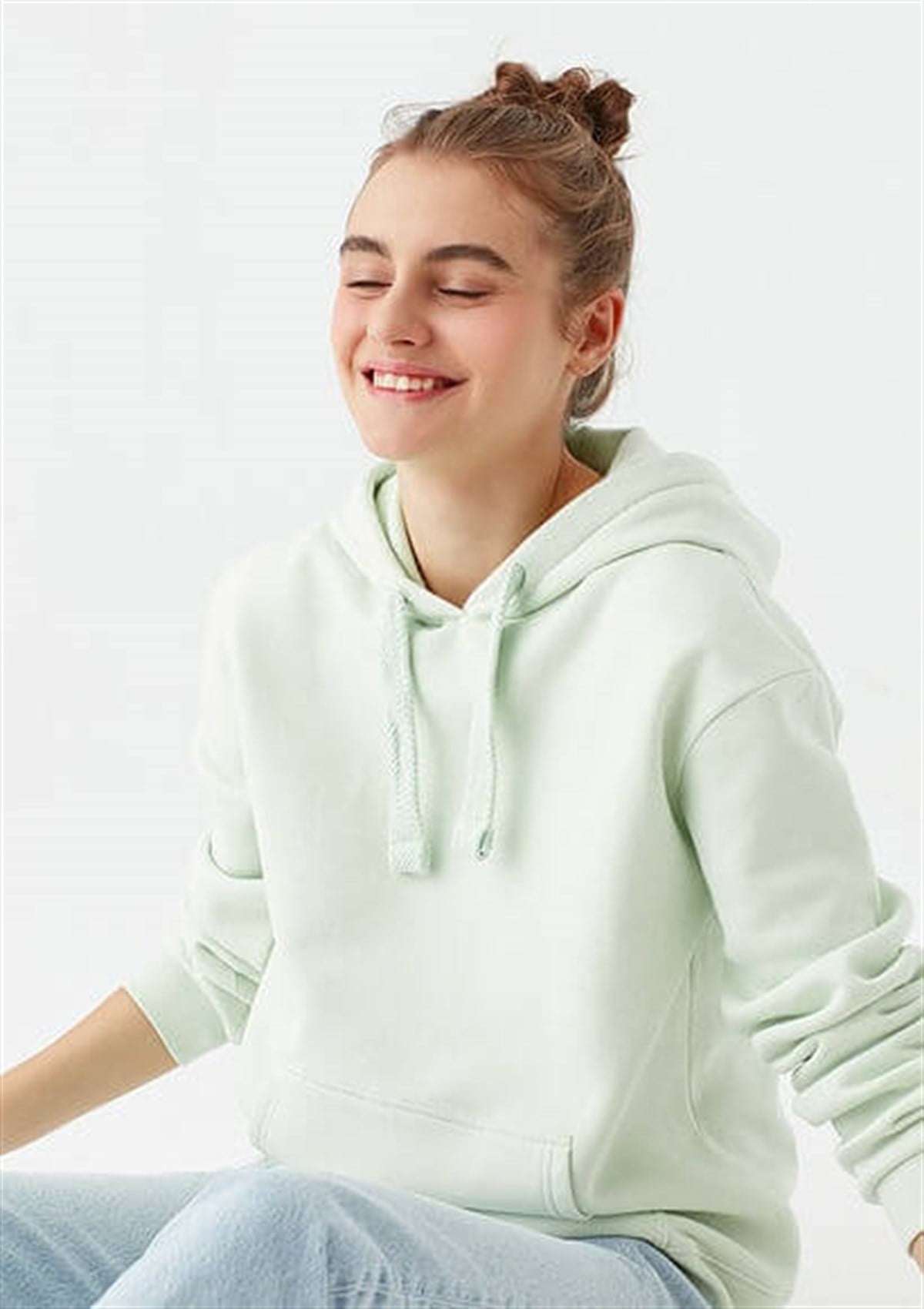 167299-34126Mavi Kapişonlu Kadin Sweatshirt Yonca Yeşili