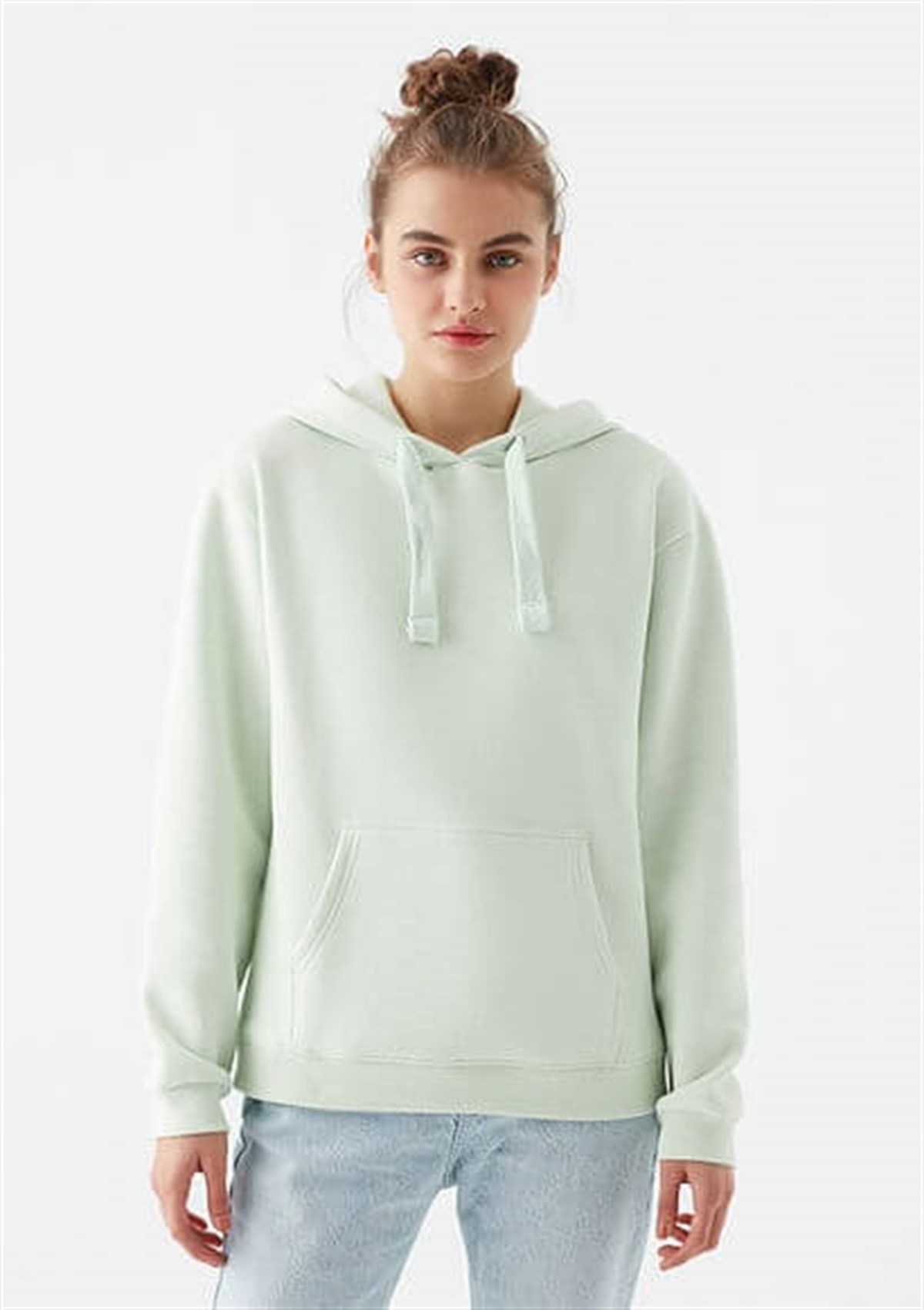 167299-34126Mavi Kapişonlu Kadin Sweatshirt Yonca Yeşili