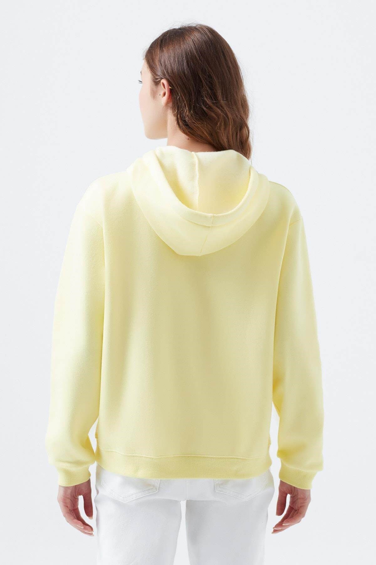 167299-32438Mavi Kapişonlu Kadin Sweatshirt  Açık Sarı