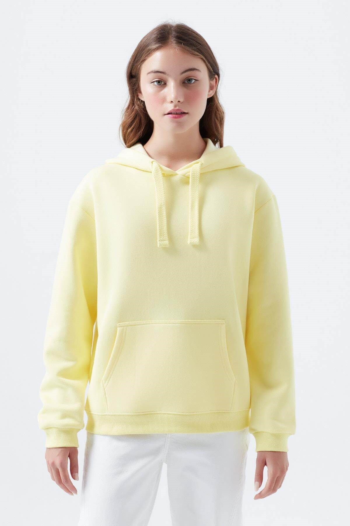 167299-32438Mavi Kapişonlu Kadin Sweatshirt  Açık Sarı