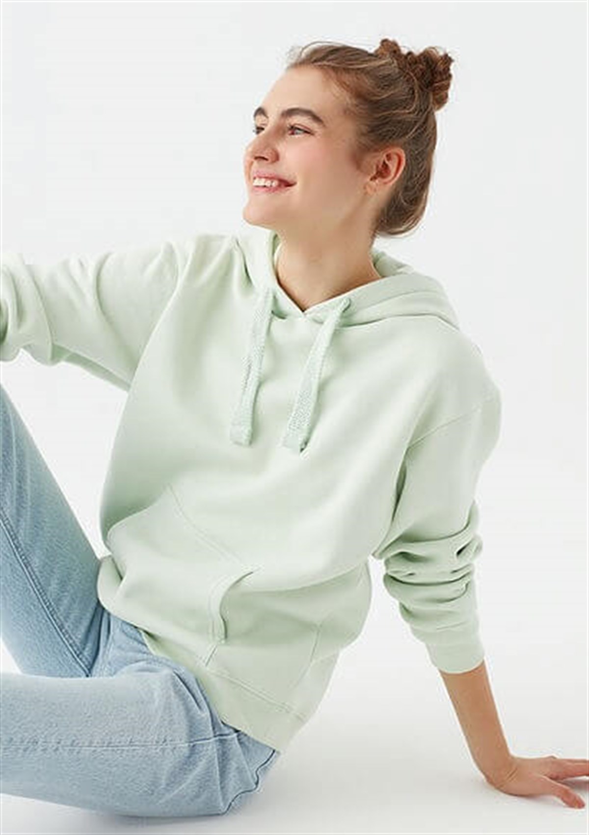 167299-34126Mavi Kapişonlu Kadin Sweatshirt Yonca Yeşili