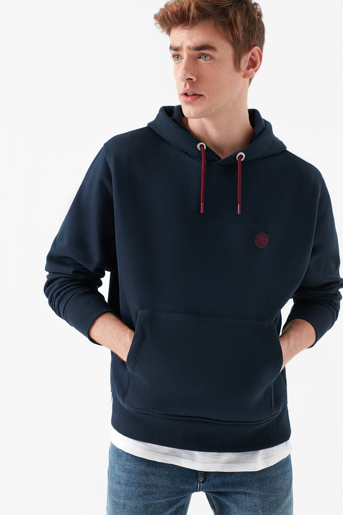 065809-29743Mavi Kapişonlu Sweatshirt Erkek Gece Lacivert