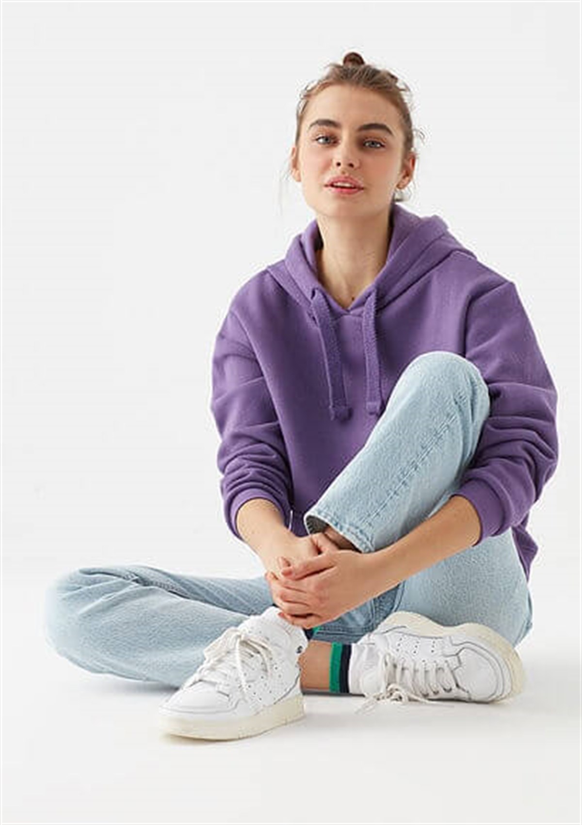 167299-33536Mavi Kapişonlu Sweatshirt Kadın Koyu Mor