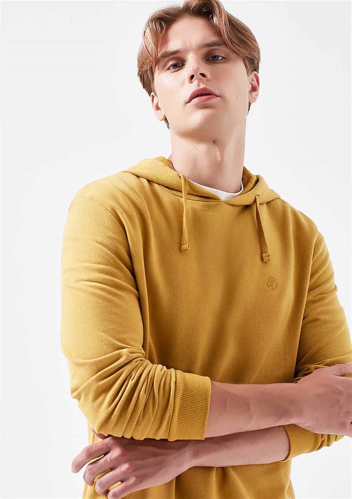 065779-32456Mavi Kapişonlu Sweatshirt Erkek Kış Sarısı