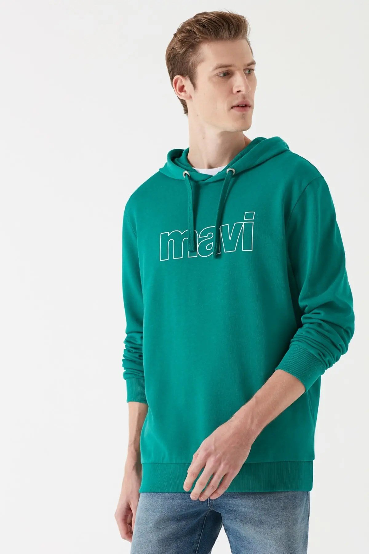 065606-32449Mavi Logo Kapişonlu Erkek Sweatshirt Porselen Yeşili