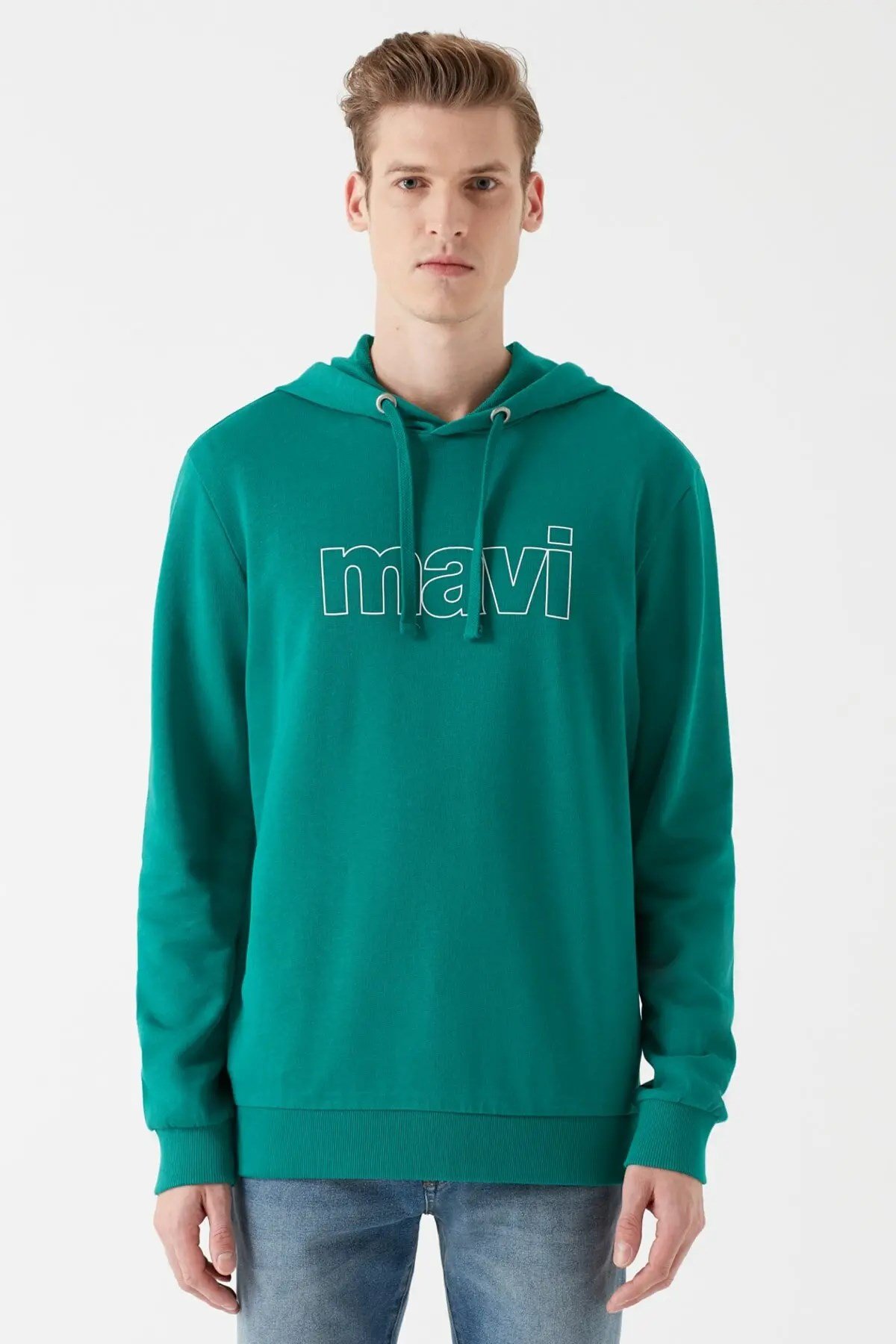 065606-32449Mavi Logo Kapişonlu Erkek Sweatshirt Porselen Yeşili