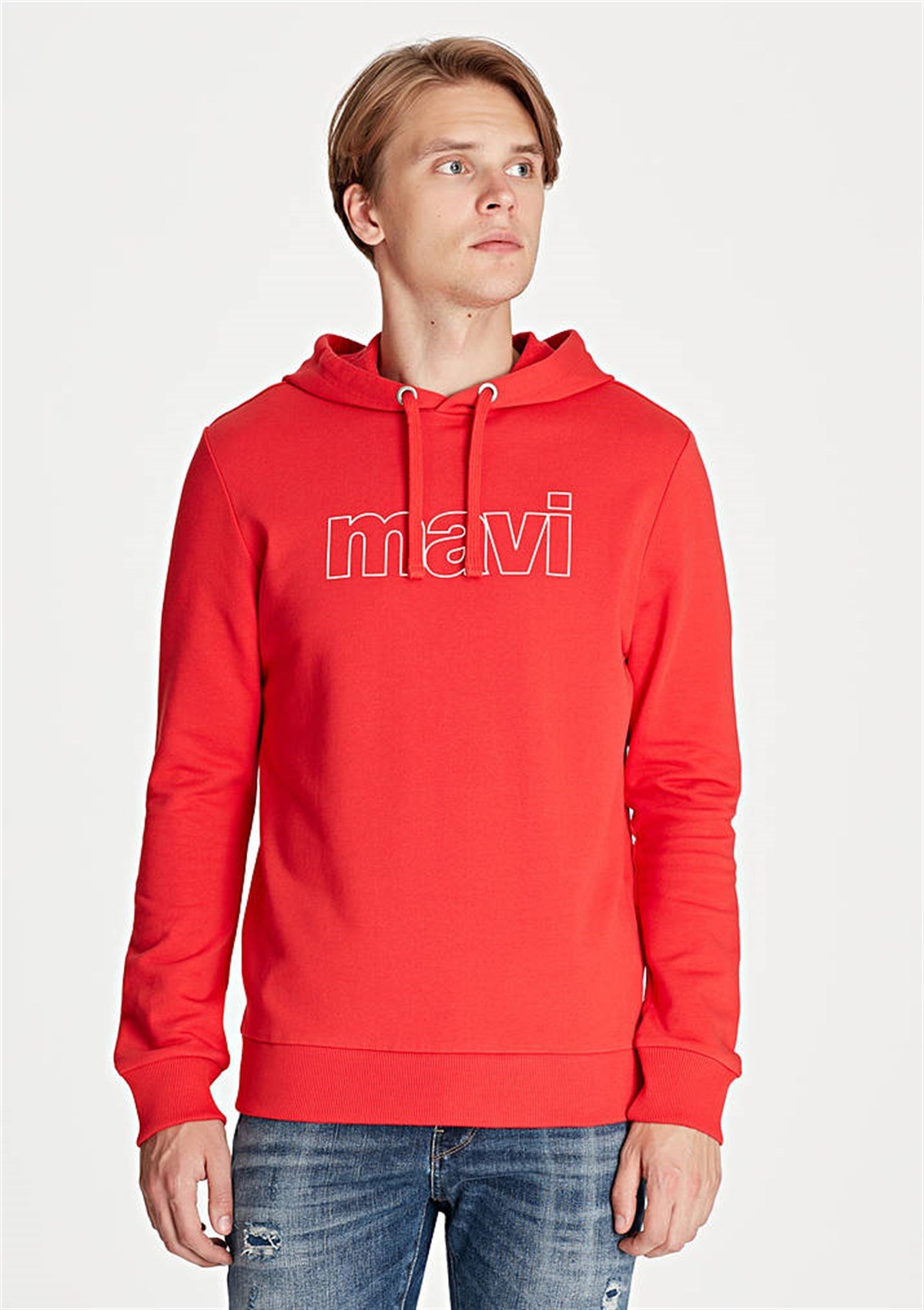 065606-27120Mavi Mavi Logo Kapişonlu Sweatshirt Canlı Kırmızı