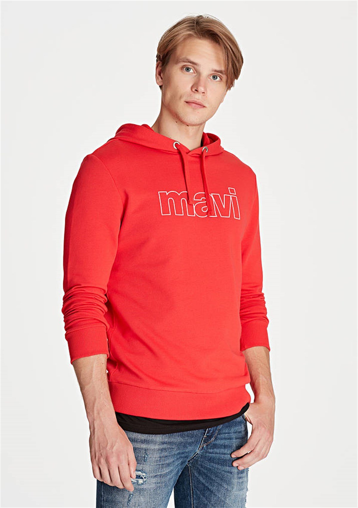 065606-27120Mavi Mavi Logo Kapişonlu Sweatshirt Canlı Kırmızı