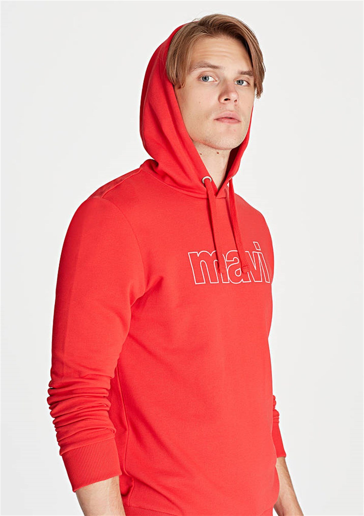 065606-27120Mavi Mavi Logo Kapişonlu Sweatshirt Canlı Kırmızı