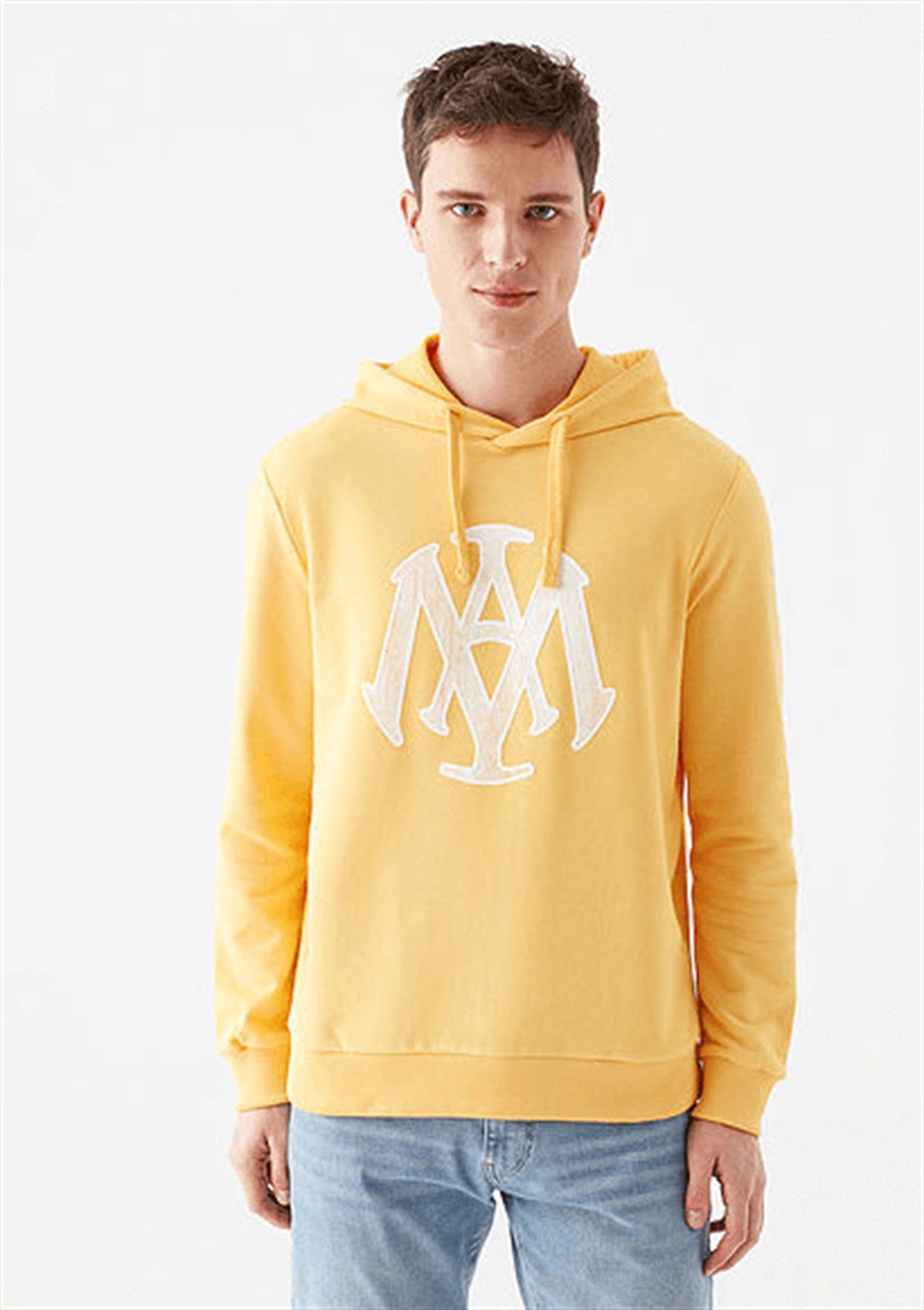 065753-33408Mavi Mühür Baskılı Erkek Sweatshirt Limon Sarı