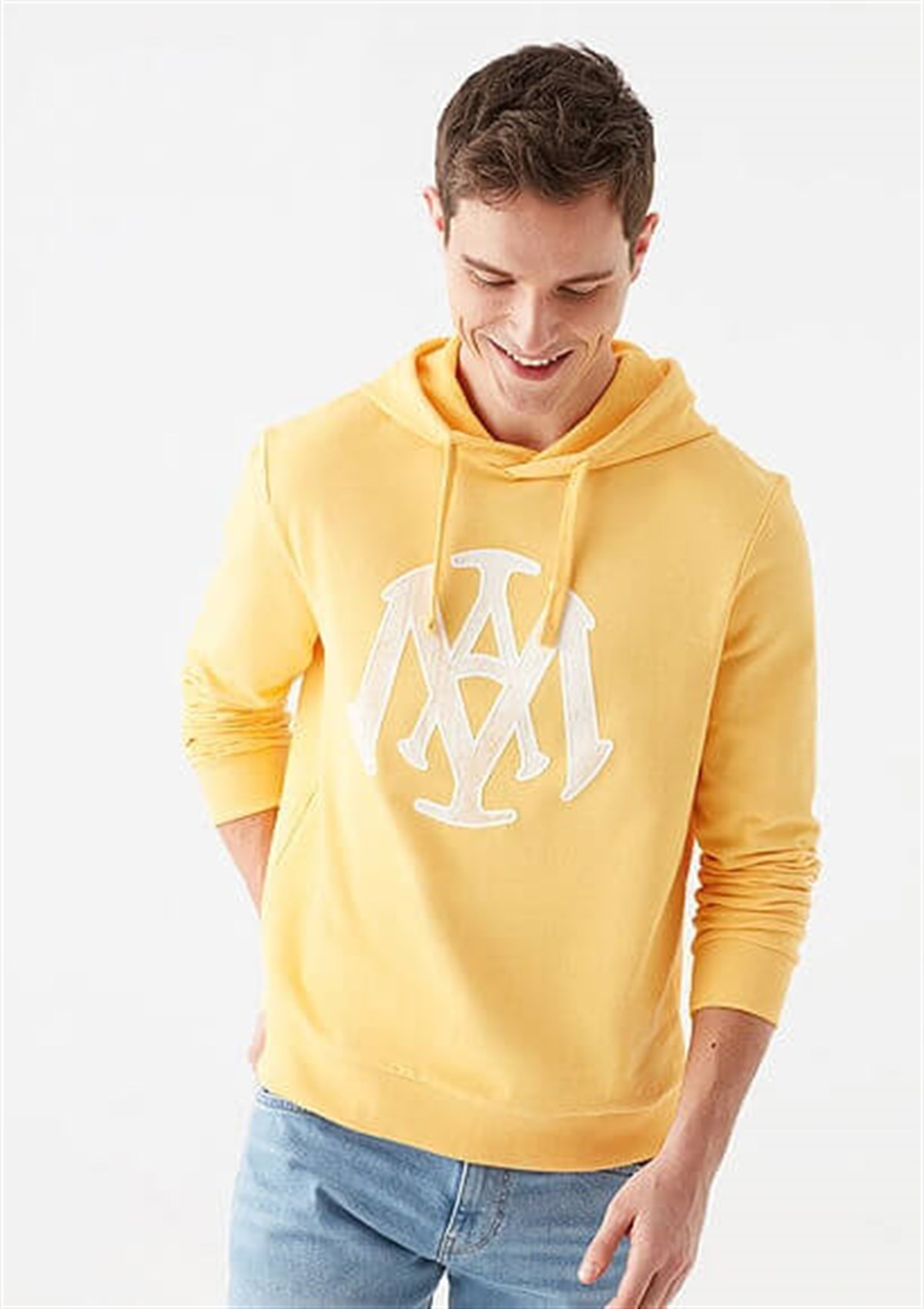 065753-33408Mavi Mühür Baskılı Erkek Sweatshirt Limon Sarı