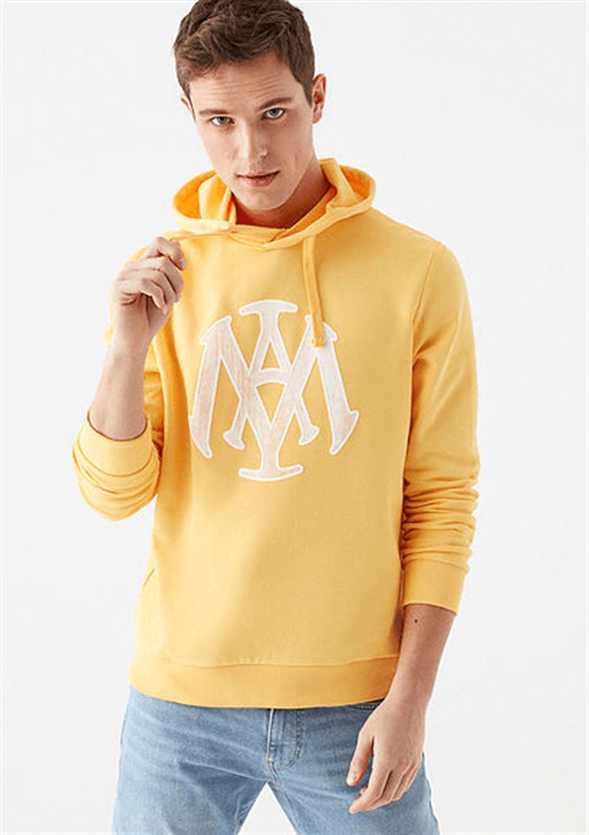 065753-33408Mavi Mühür Baskılı Erkek Sweatshirt Limon Sarı