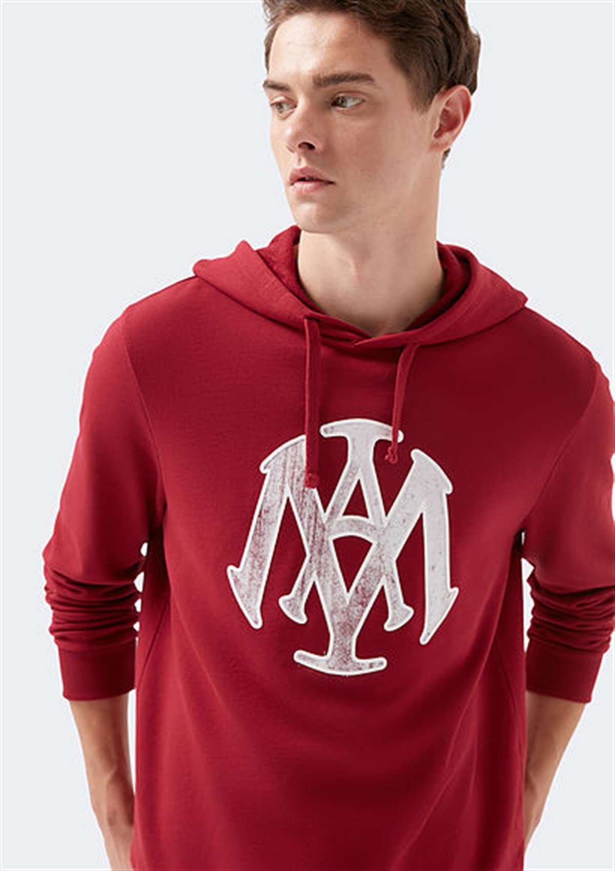 065753-32330Mavi Mühür Baskılı Sweatshirt Erkek Bayrak Kırmızı