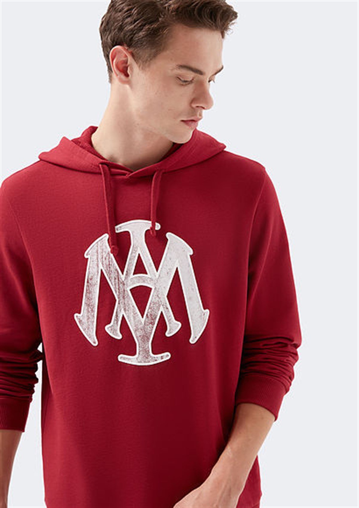 065753-32330Mavi Mühür Baskılı Sweatshirt Erkek Bayrak Kırmızı