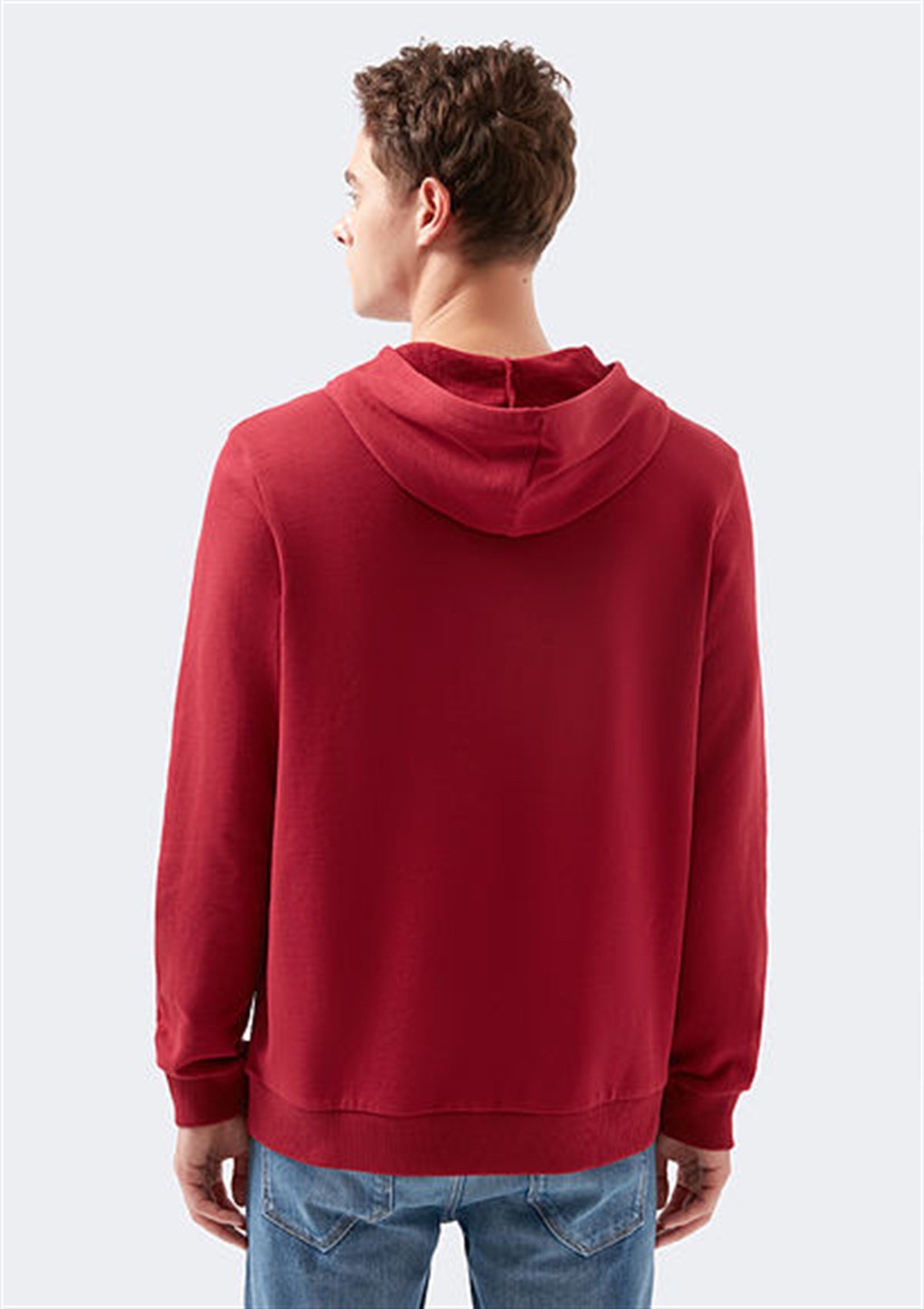 065753-32330Mavi Mühür Baskılı Sweatshirt Erkek Bayrak Kırmızı