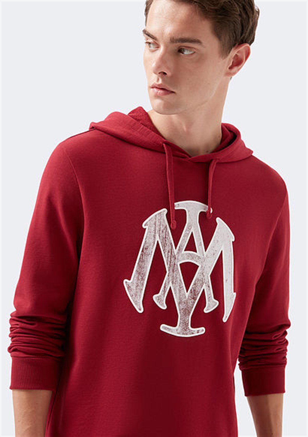 065753-32330Mavi Mühür Baskılı Sweatshirt Erkek Bayrak Kırmızı