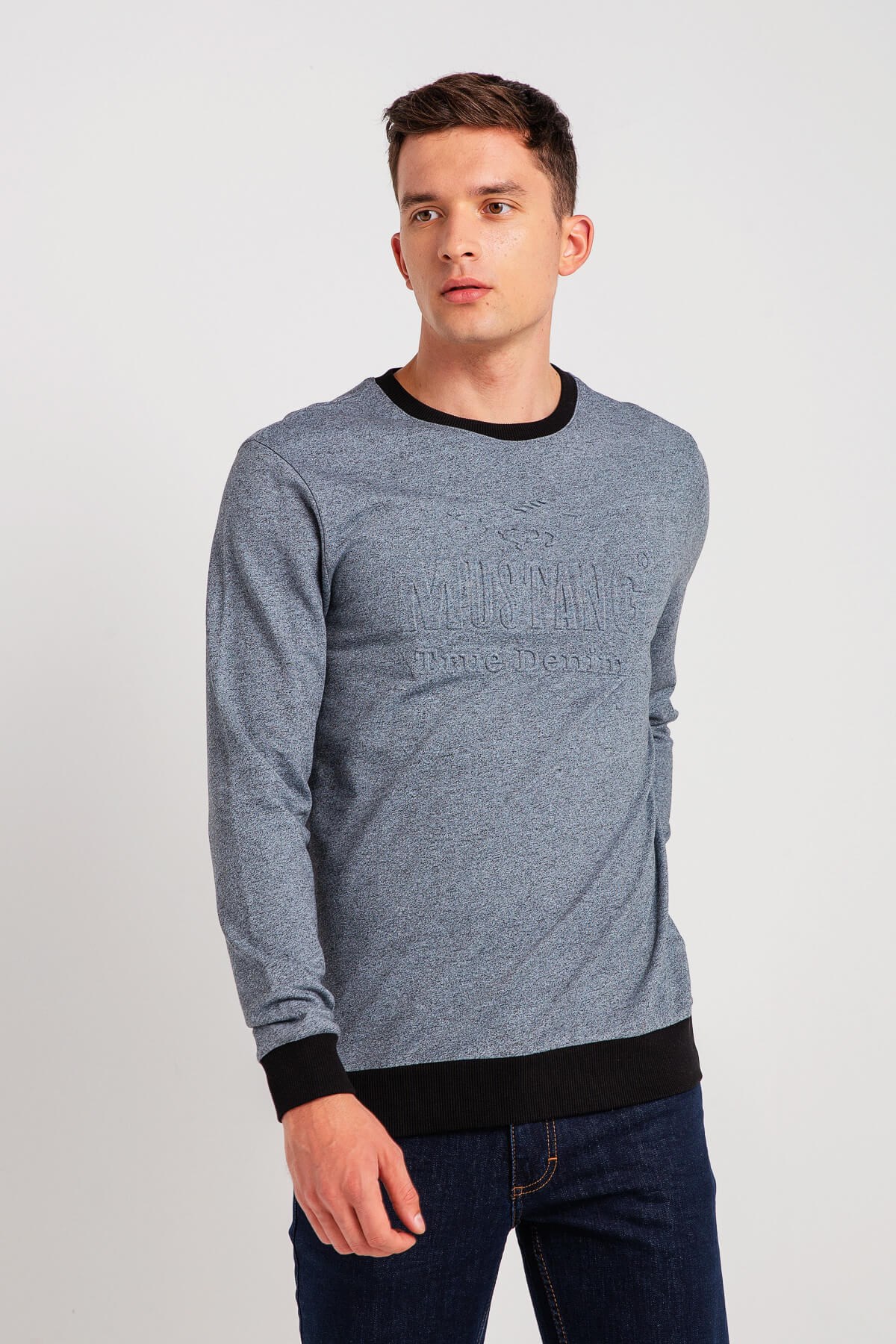 04-M00118-615NEBIMV3NEBIMV3|04-M00118-615|G84MUSTANG ERKEK KABARTMA BASKILI SWEATSHIRT-Açık Mavi