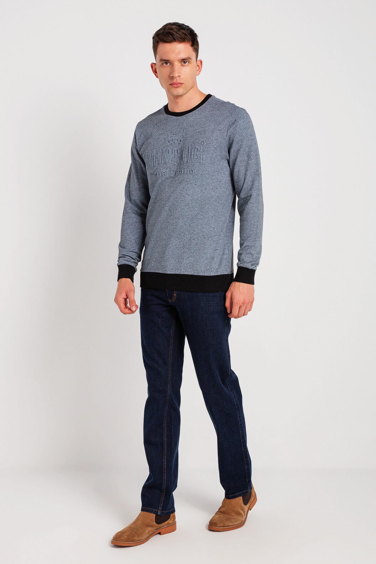 04-M00118-615NEBIMV3NEBIMV3|04-M00118-615|G84MUSTANG ERKEK KABARTMA BASKILI SWEATSHIRT-Açık Mavi