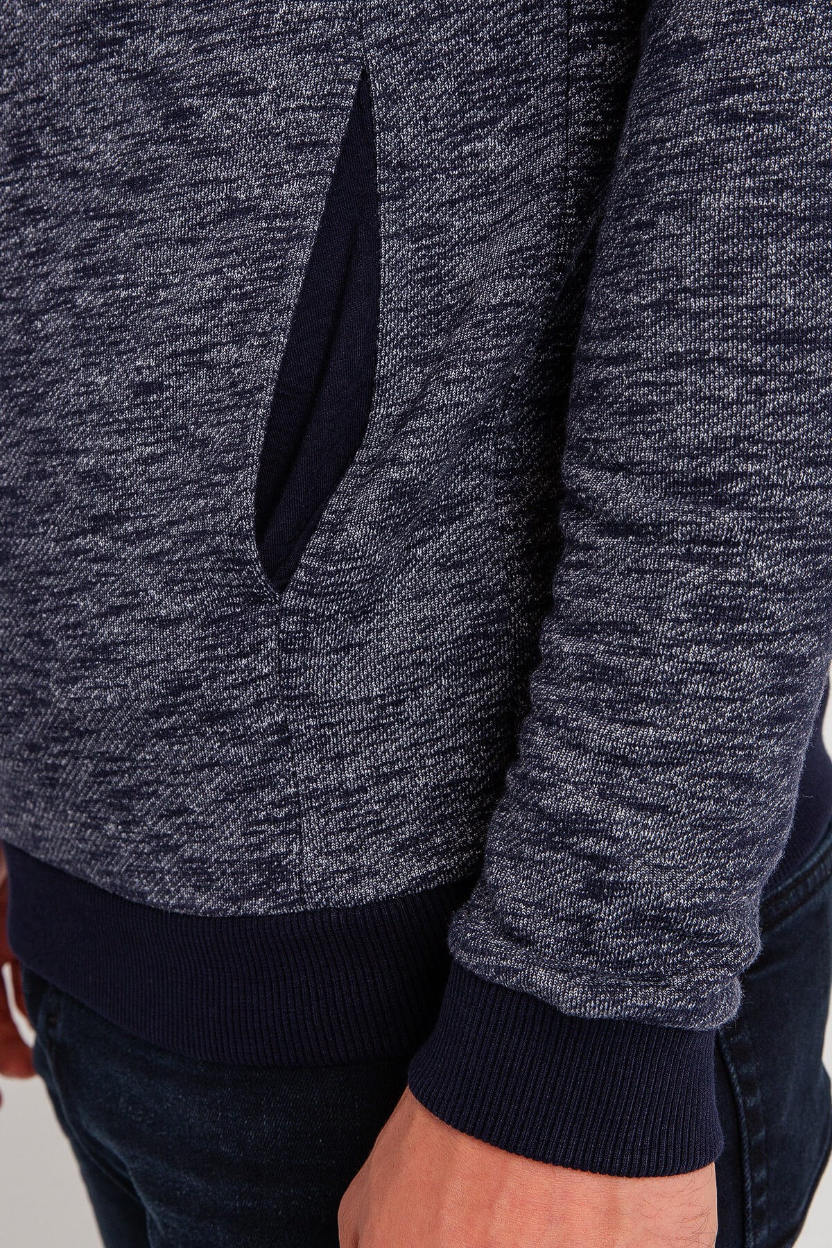 04-M00117-563NEBIMV3NEBIMV3|04-M00117-563|H39MUSTANG ERKEK YANDAN CEPLİ SWEATSHIRT-Kırçıllı Lacivert