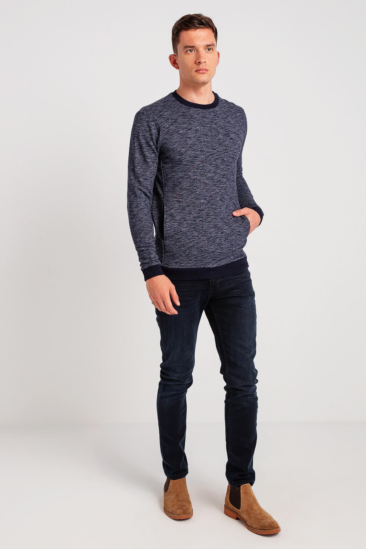 04-M00117-563NEBIMV3NEBIMV3|04-M00117-563|H39MUSTANG ERKEK YANDAN CEPLİ SWEATSHIRT-Kırçıllı Lacivert