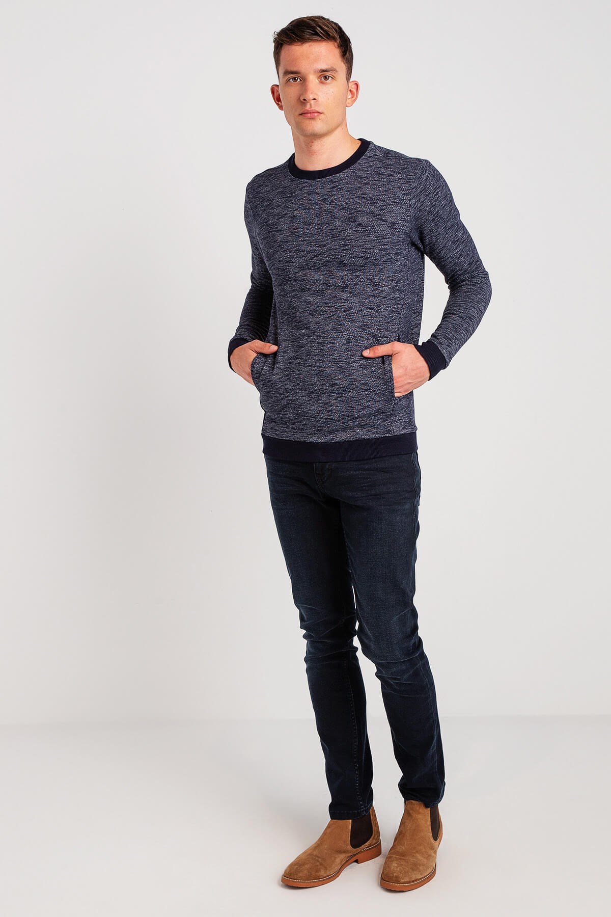 04-M00117-563NEBIMV3NEBIMV3|04-M00117-563|H39MUSTANG ERKEK YANDAN CEPLİ SWEATSHIRT-Kırçıllı Lacivert