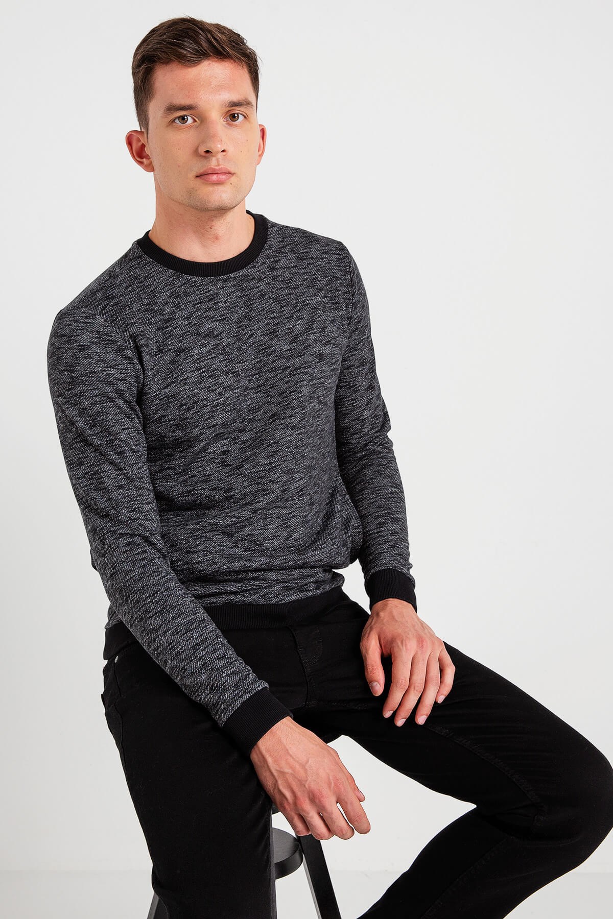 04-M00117-110NEBIMV3NEBIMV3|04-M00117-110|F64MUSTANG ERKEK YANDAN CEPLİ SWEATSHIRT-Koyu Gri Melanj