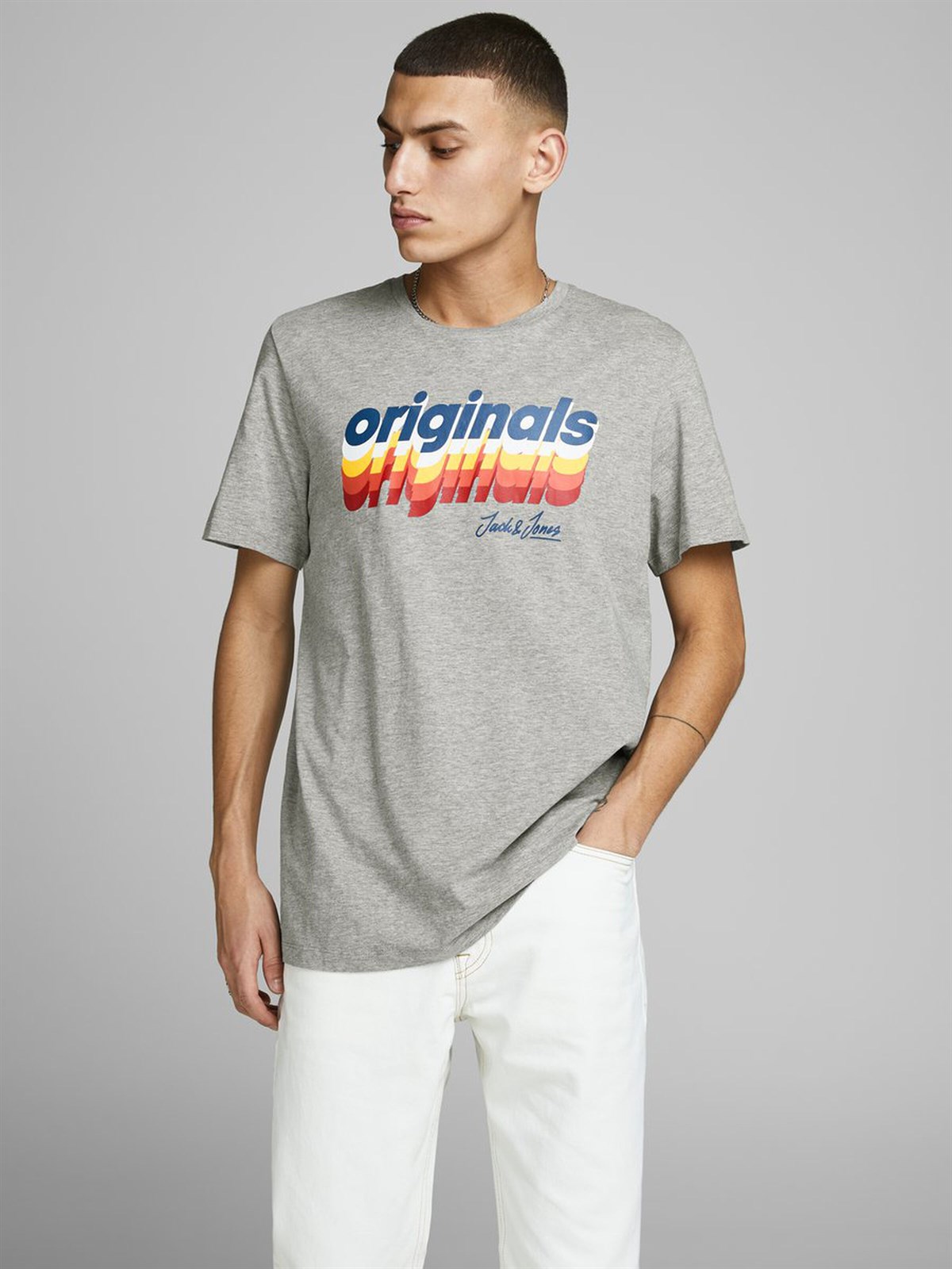 12168083NEBIMV3NEBIMV3|12168083|LGMelangeJACK&JONES JORVENTURE TEE SS CREW NECK STS ERKEK T-SHIRT - 12168083-Light Grey Melange