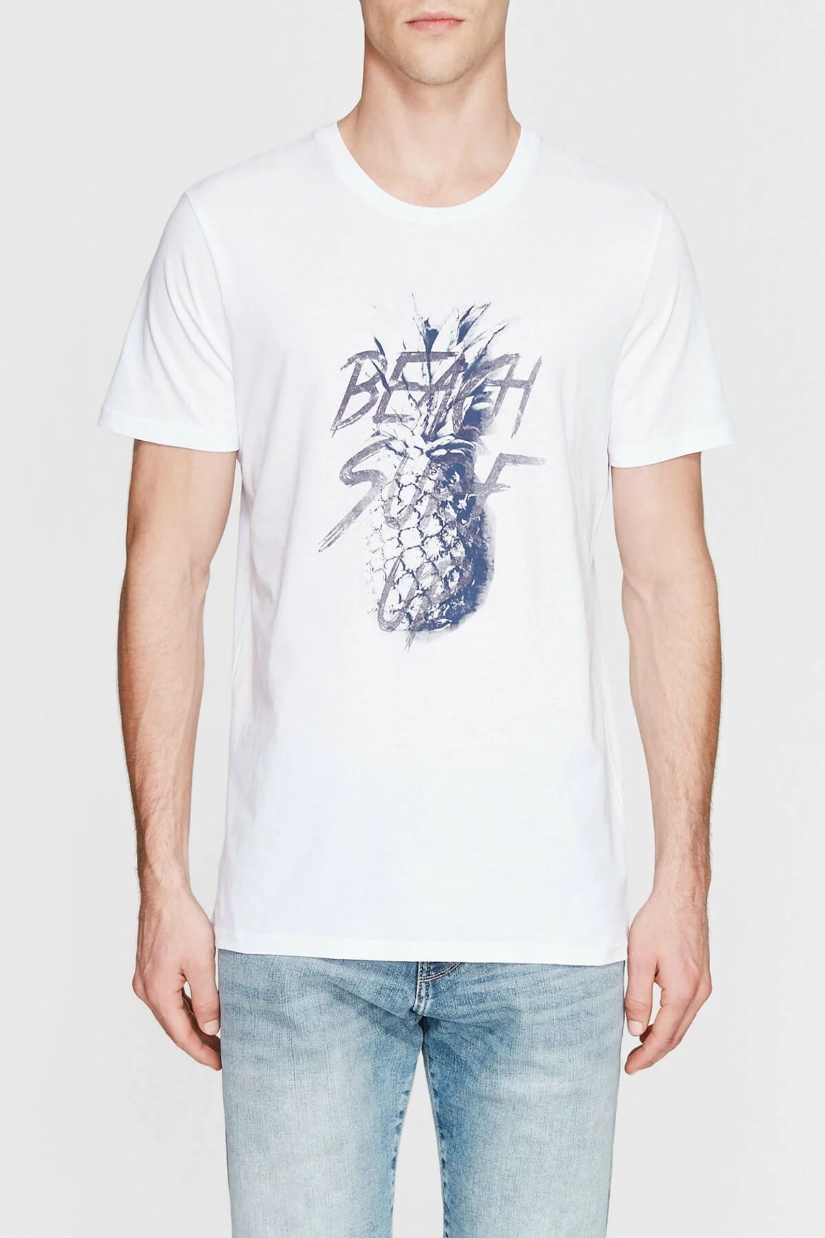 064778-620MAVİ ANANAS BASKILI TİŞÖRT beyaz