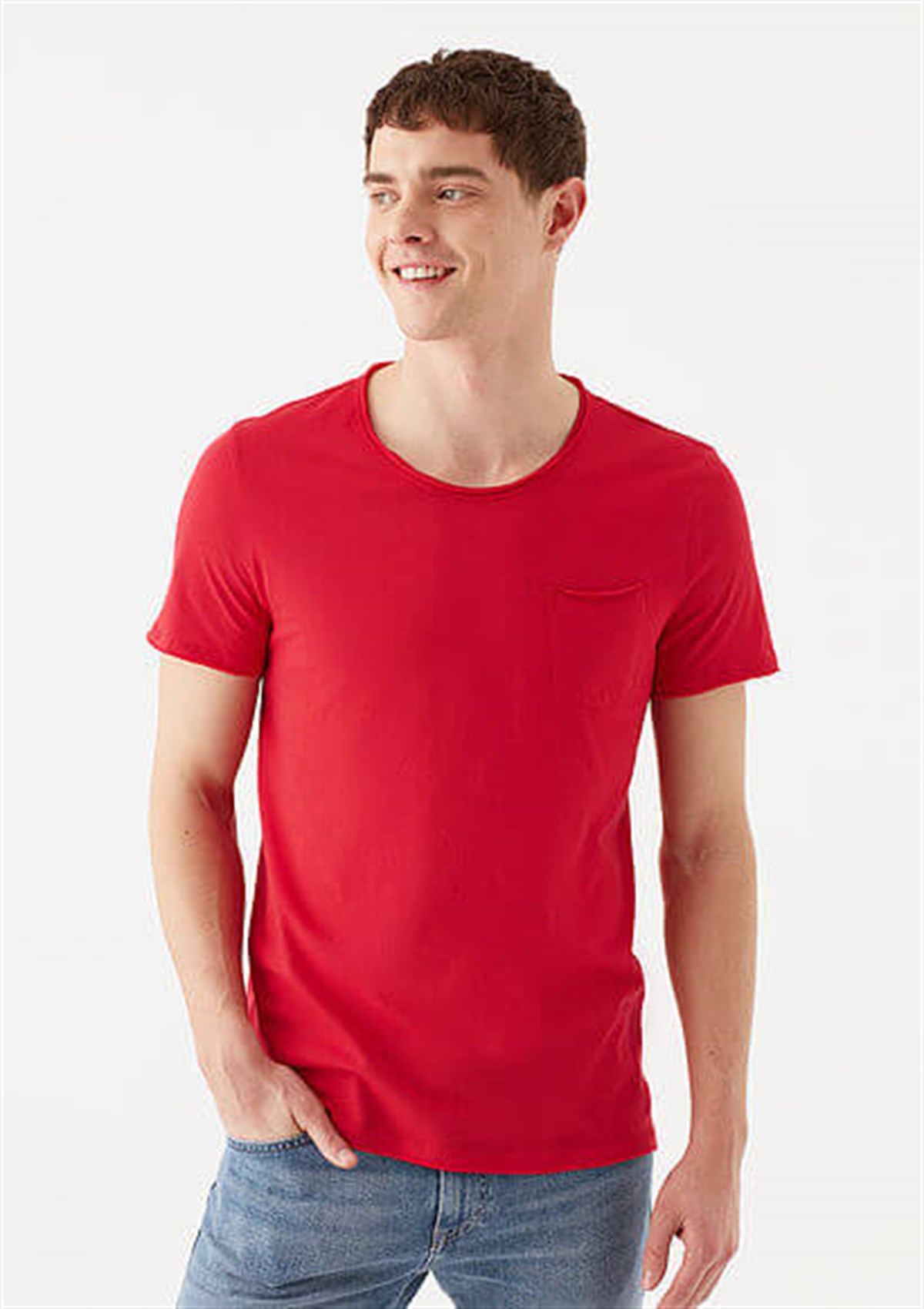 062772-33099Mavi Basic  Çin Kırmızısı Erkek T-Shirt
