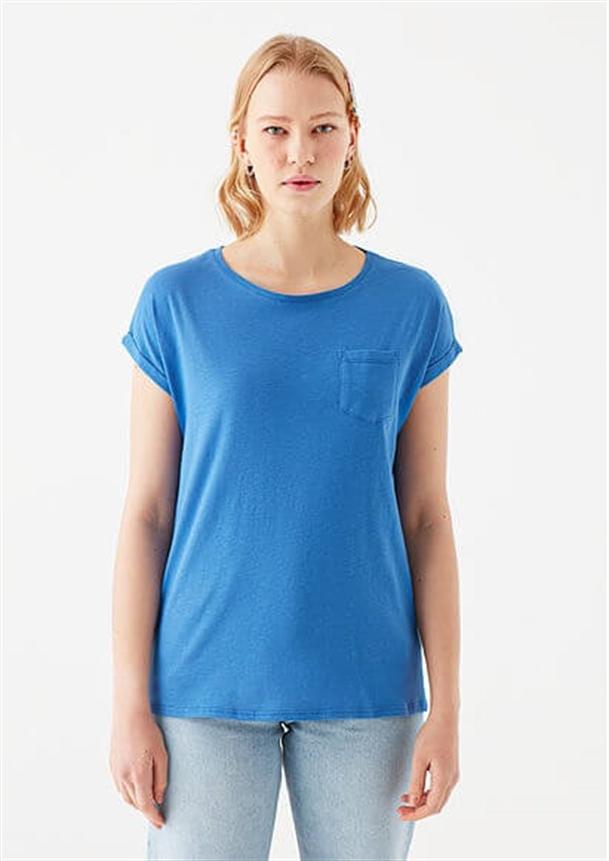 165846-33537Mavi Basic Kısa Kol  Koyu Saks Kadın T-Shirt