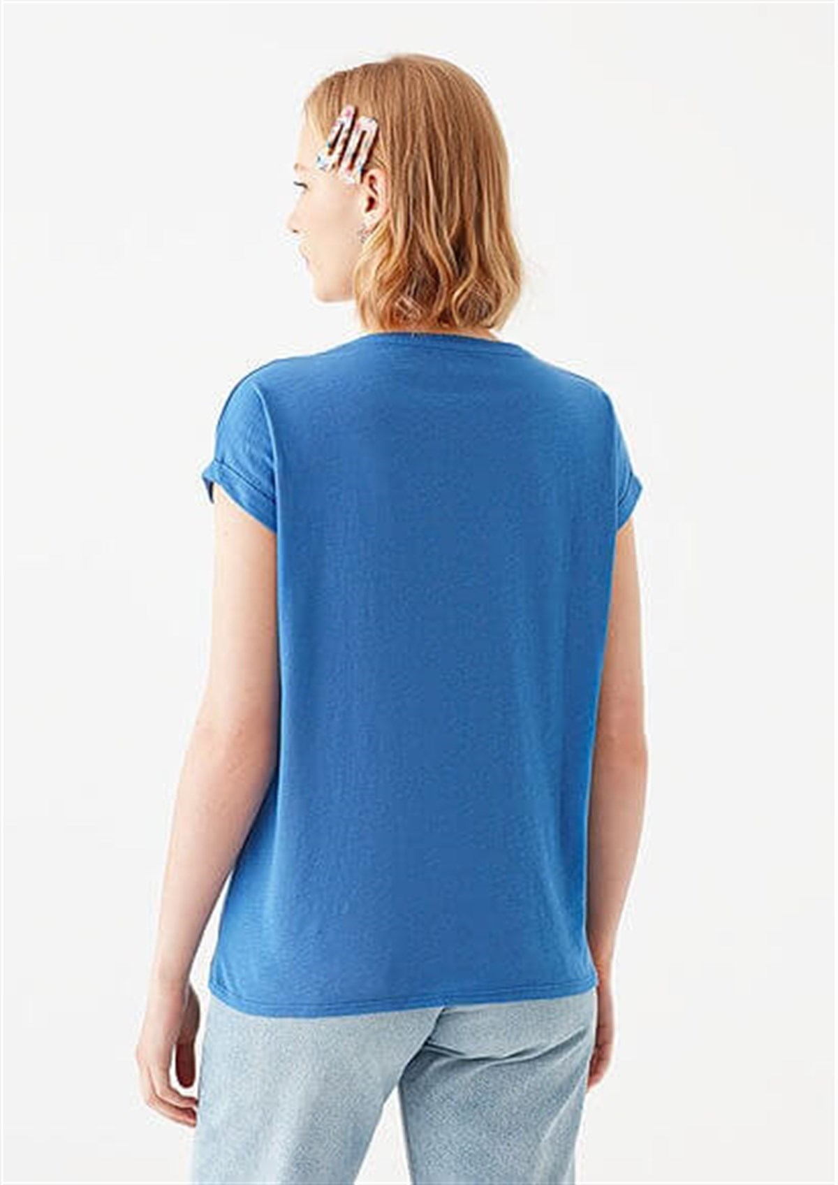 165846-33537Mavi Basic Kısa Kol  Koyu Saks Kadın T-Shirt