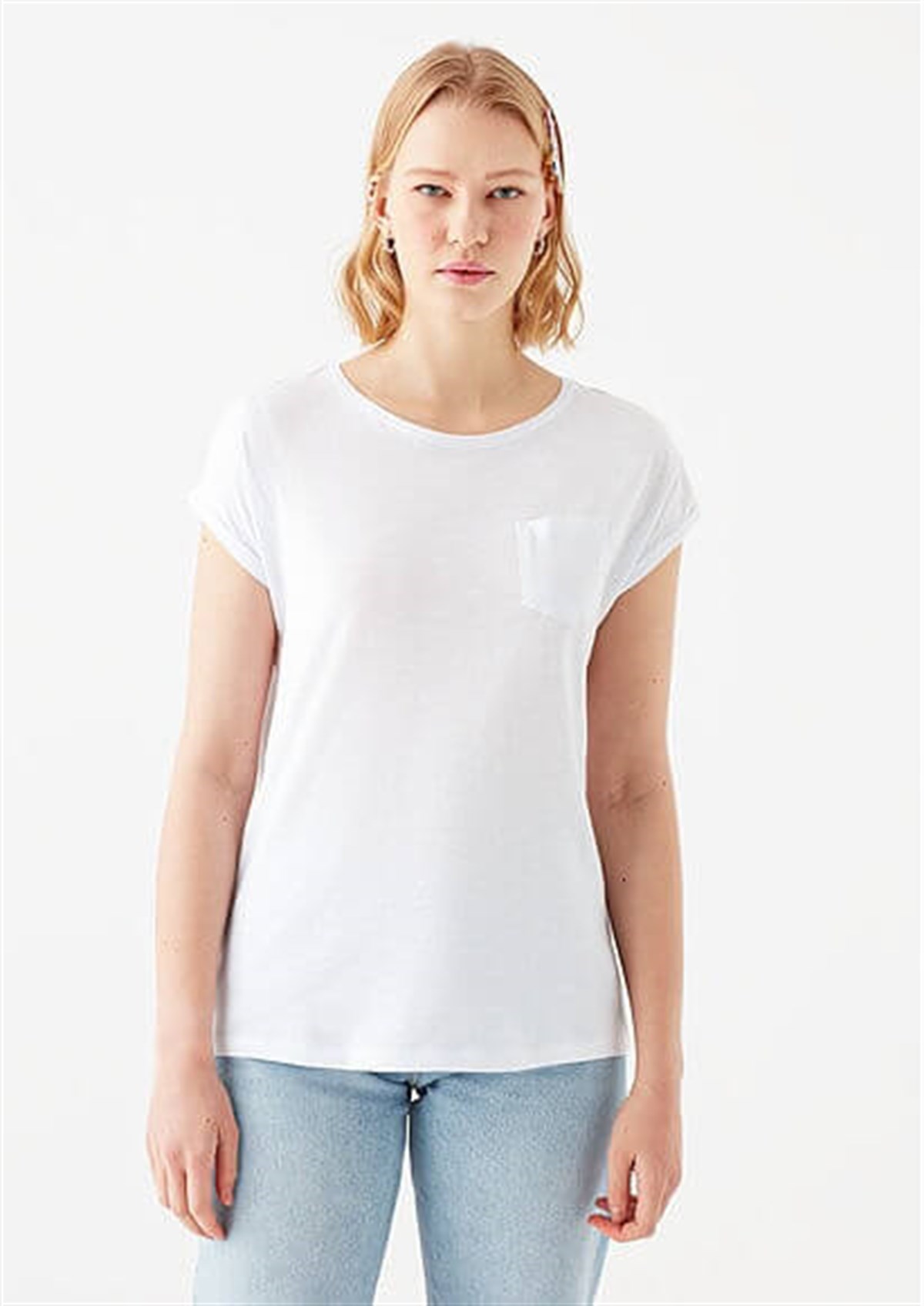 165846-21649Mavi Basic Kısa Kol T-Shirt Beyaz Kadın T-Shirt