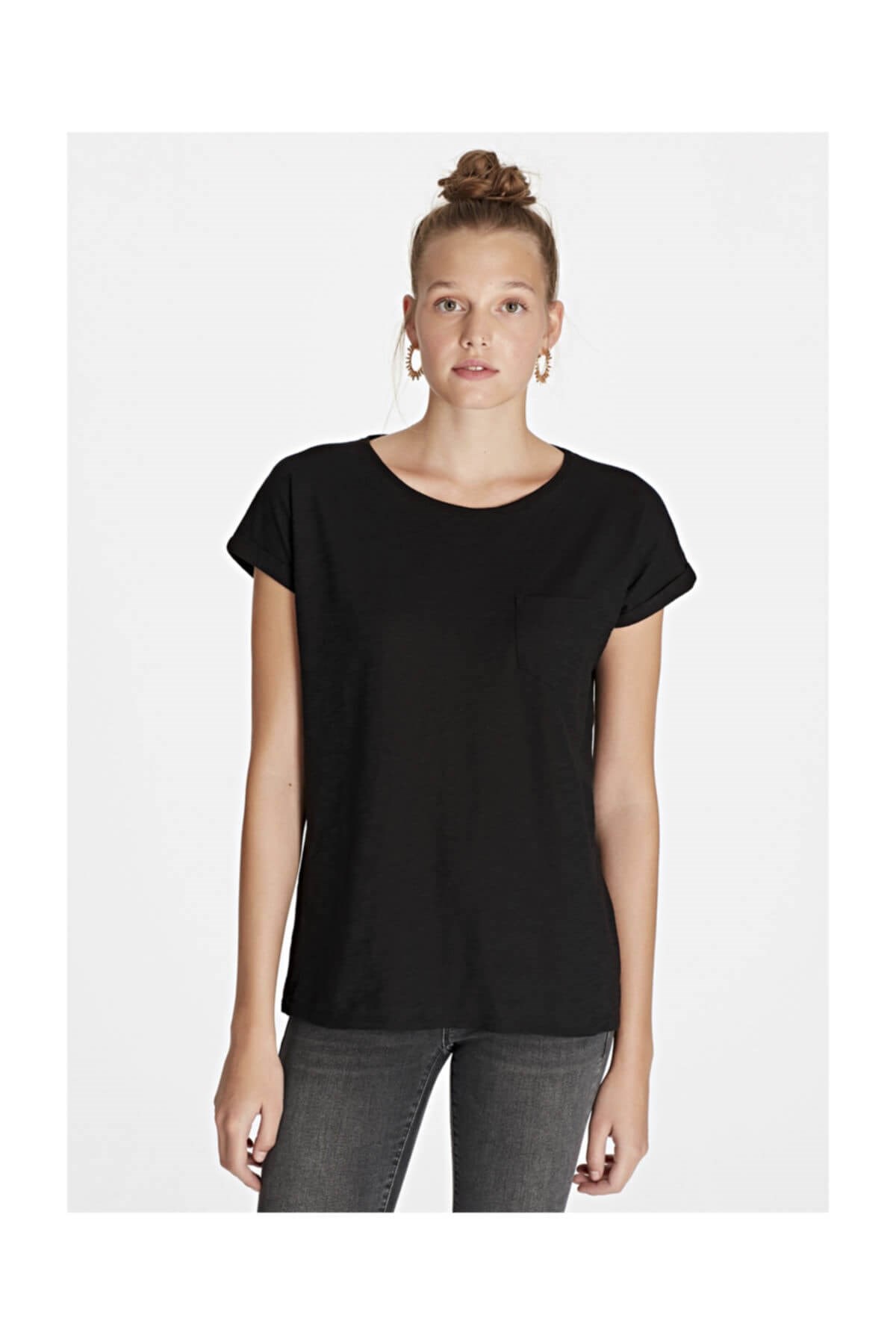 165846-900Mavi Basic Kısa Kol T-Shirt Siyah Kadın T-Shirt